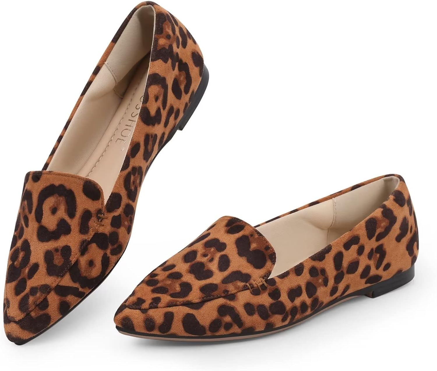 MUSSHOE Loafers for Women Comfortable Pointed Toe Memory Foam Women's Loafers 8 Leopard