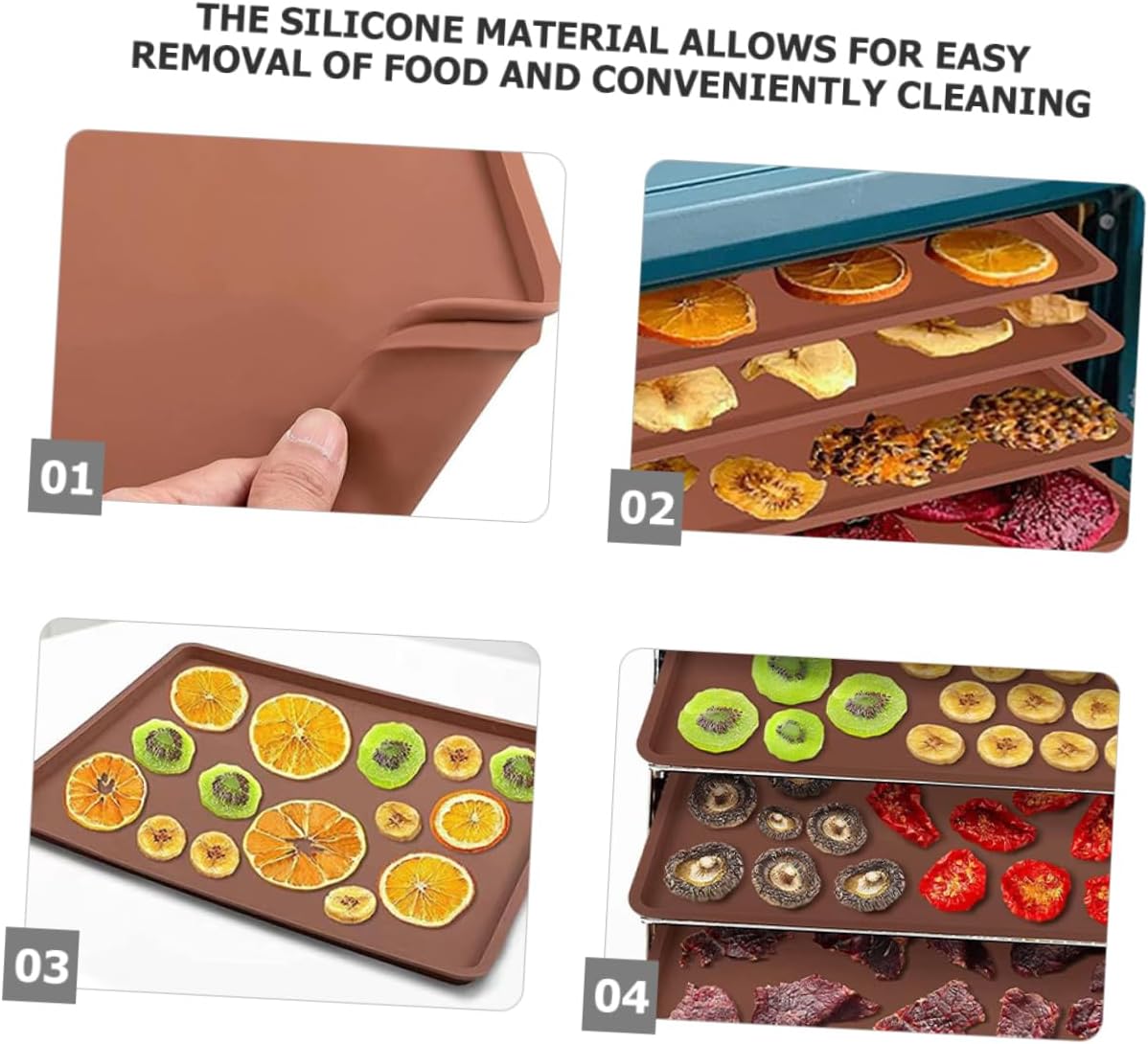 4pcs Food Dryer Silicone Mats Nonstick Reusable Dehydrator for Home Use for Ovens and Dehydrators