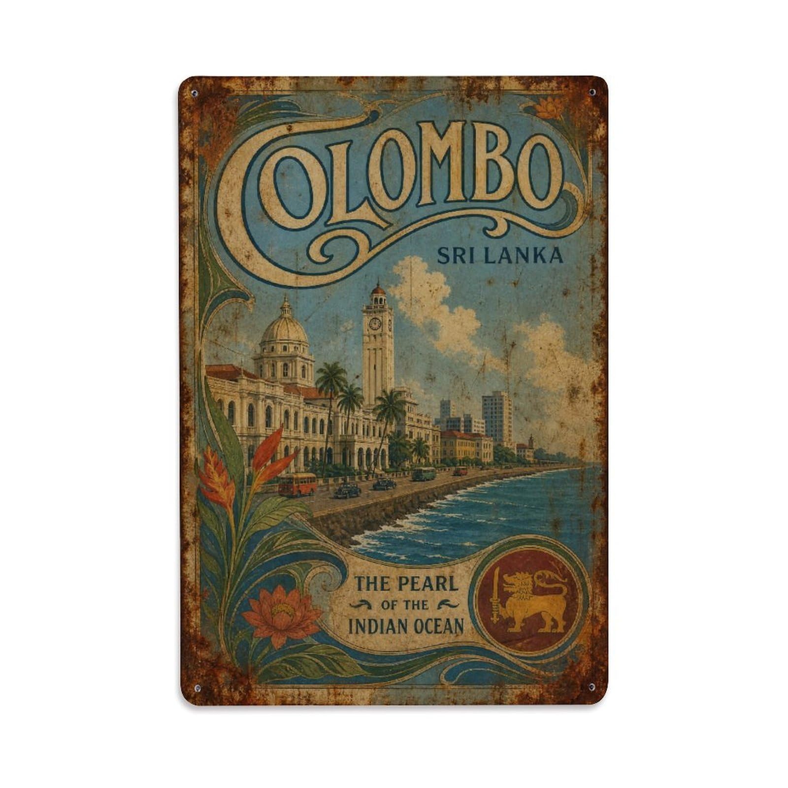 Gead 8X12inch Style Vintage Travel Sri Lanka Colombo Metal Tin Sign