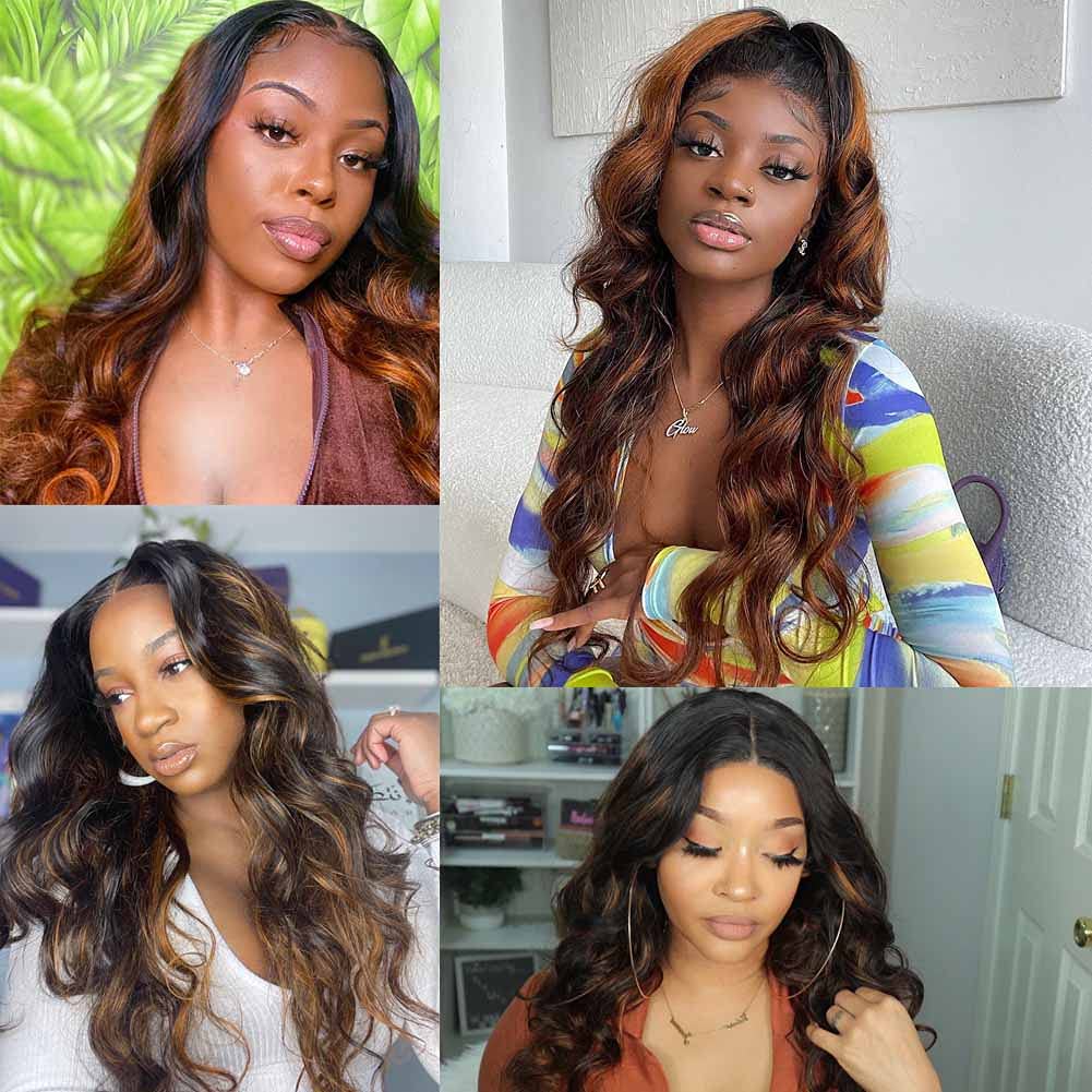 Beauty Forever #FB30 Highlight Color Brazilian Body Wave Human Hair 4x4 Lace Closure,Balayage Ombre Blonde Remy Human Hair Free Part Swiss Lace Closure 14 Inch