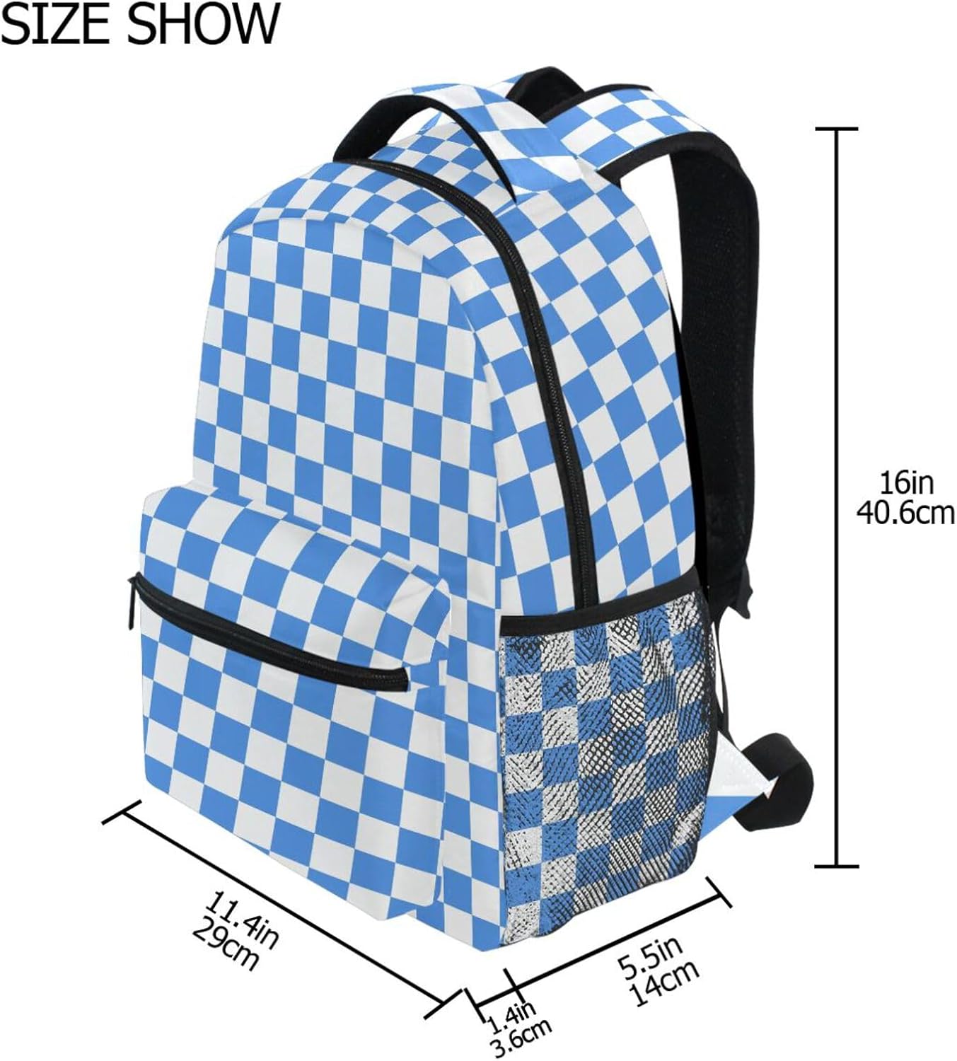 Backpack for Girls Boys, Teenager Bookbag College Rucksack Travel Daypack School Bag Kids Backpack Light Blue White Checkered