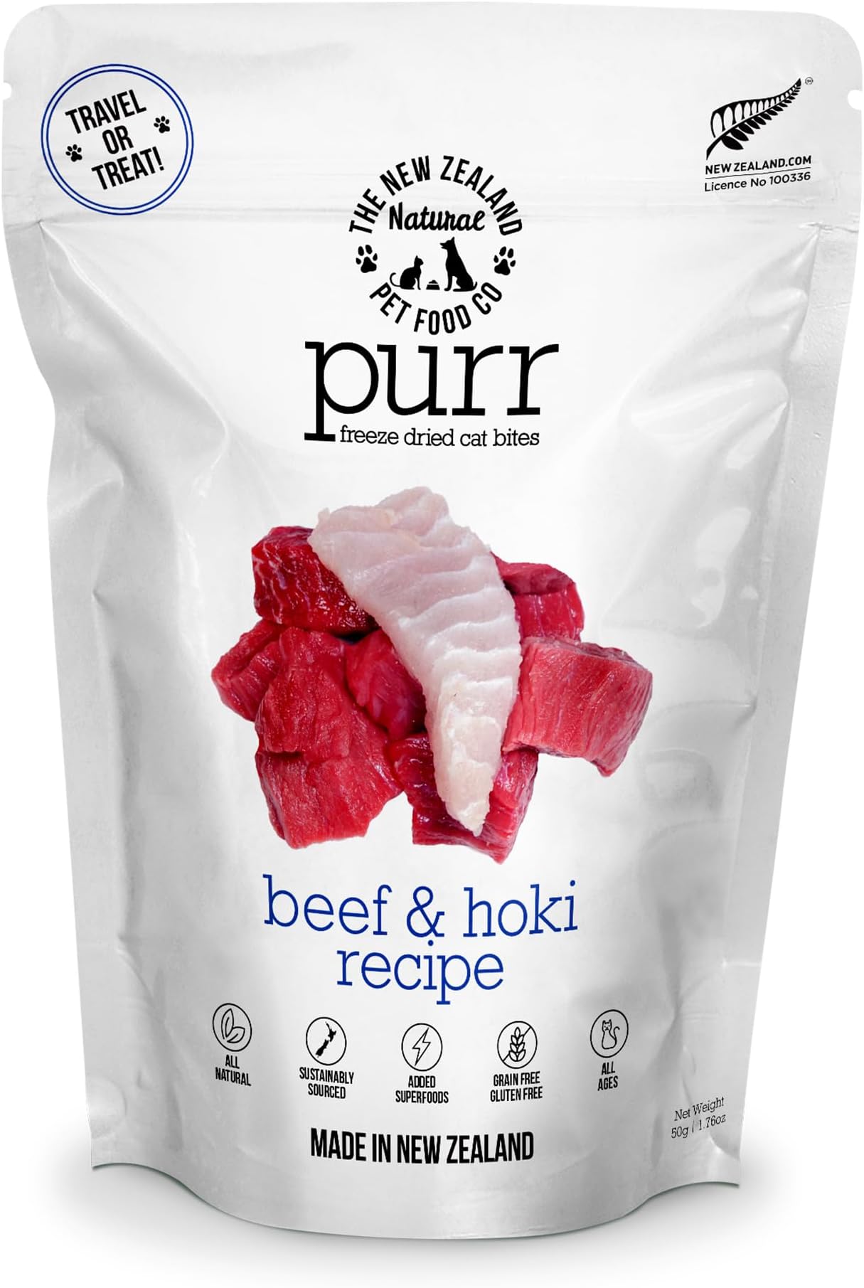 The New Zealand Natural Pet Food Co. Cat Food, Beef & Hawk, 1.8 oz (50 g), Freeze Dried