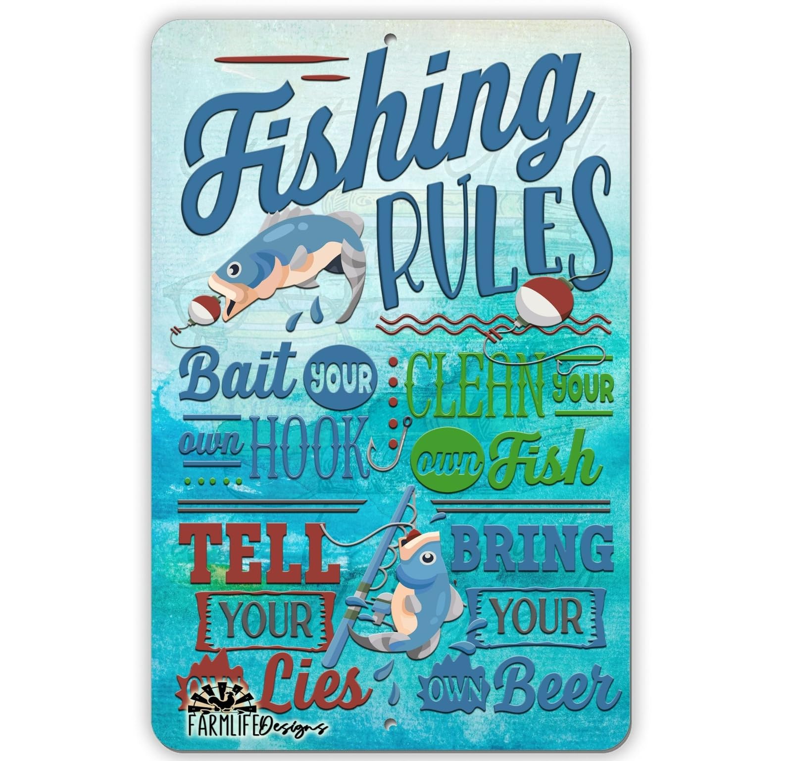 Fishing Rules Sign, fisherman gift, man cave wall decor fishermen metal wall art home decor
