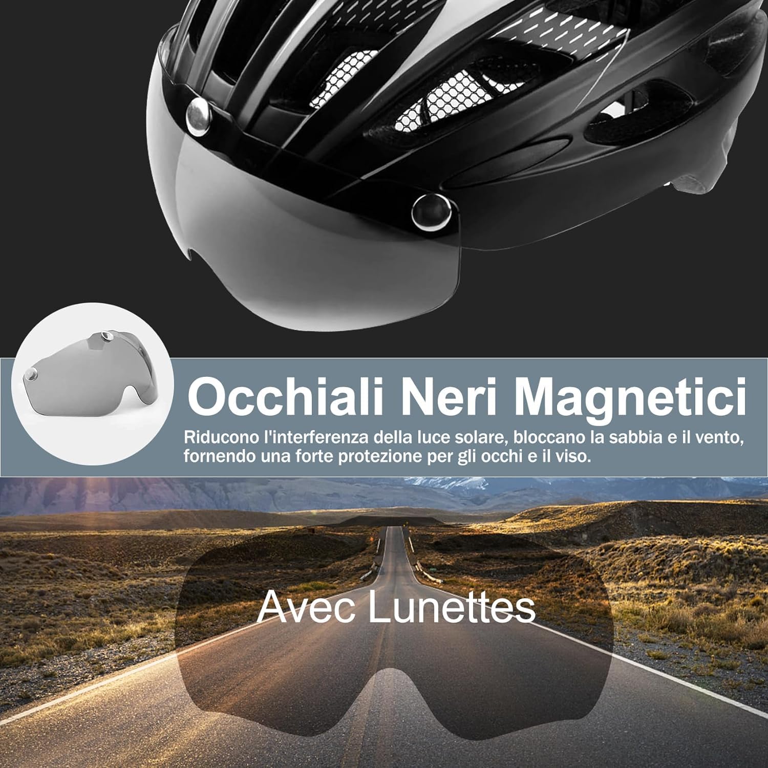 Casco da Bici da Uomo, KINGLEAD Casco da Bici con Luce Casco da Adulto con Visiera Magnetica Casco da Bici MTB, Casco da Bici da Strada Leggero Regolabile (KL-19)