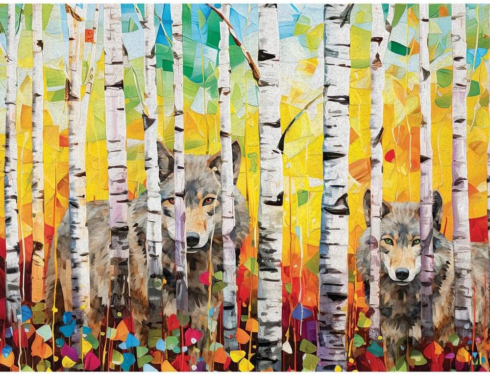 Bits and Pieces - 300 Piece Jigsaw Puzzle for Adults - 18" x 24" - Hide and Seek Wolves - 300 pc Large Piece Fall Colors Wolf Jigsaw by Michael David Ward