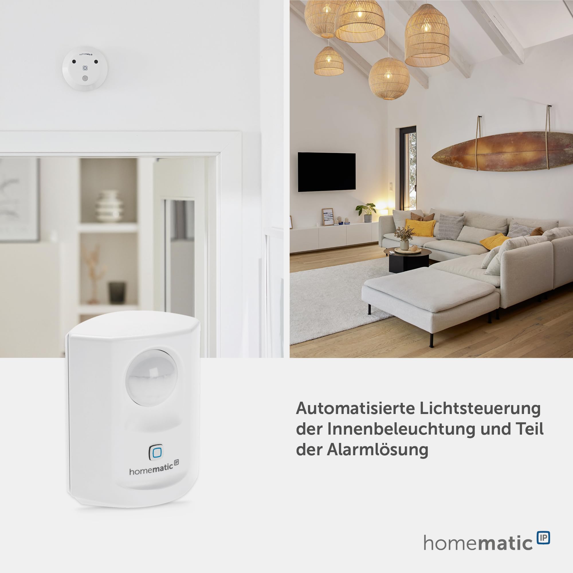 Homematic IP Smart Home Bewegungsmelder mit Dämmerungssensor – innen, Zubehör für Smart Home mit App-Funktion, für Alarmlösung, schaltet Leuchten, Energie sparen, 142722A0