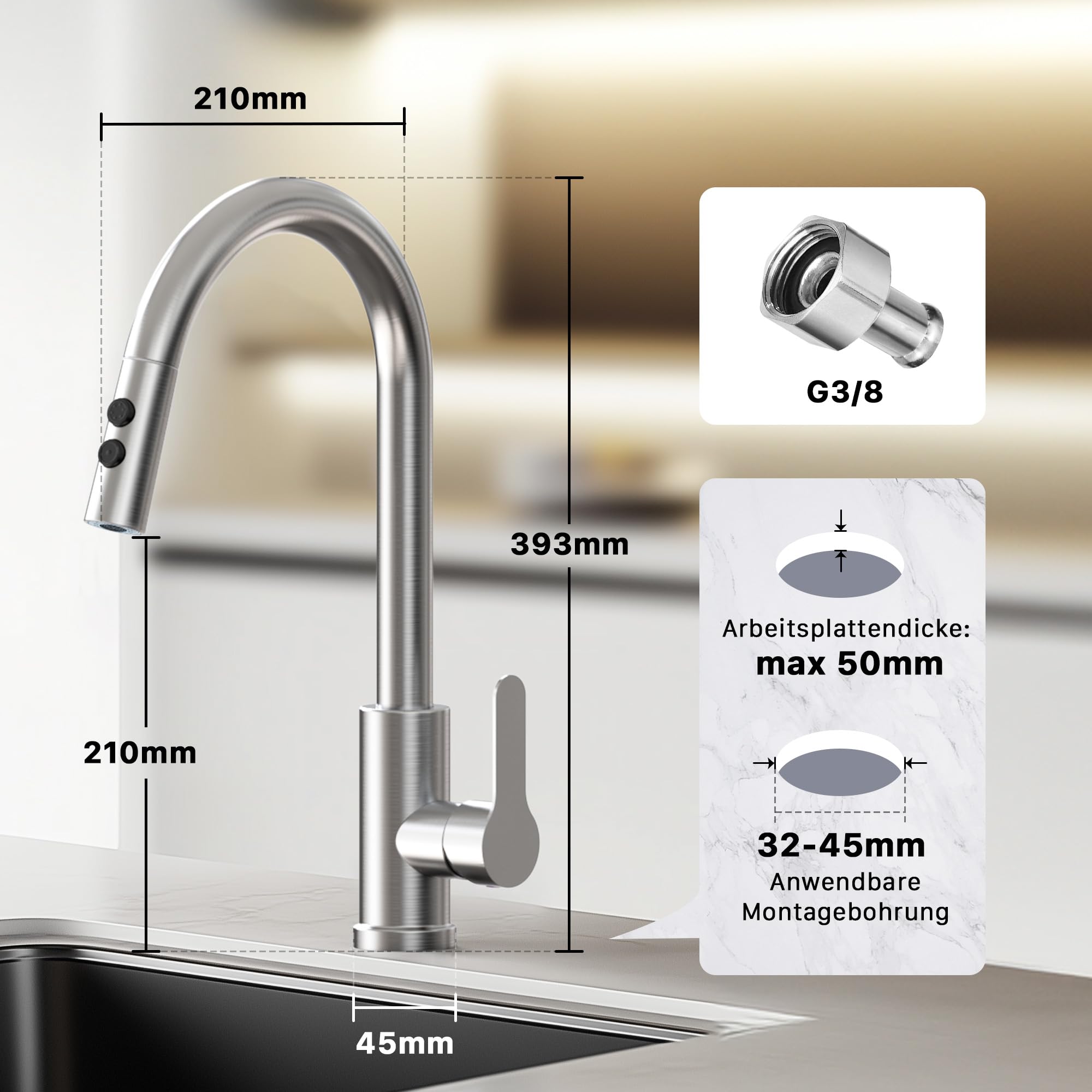 Rubinetto Da Cucina Girevole A 360°, A Parete, In Acciaio Inox 304, Miscelatore Monocomando Per - Foto 5