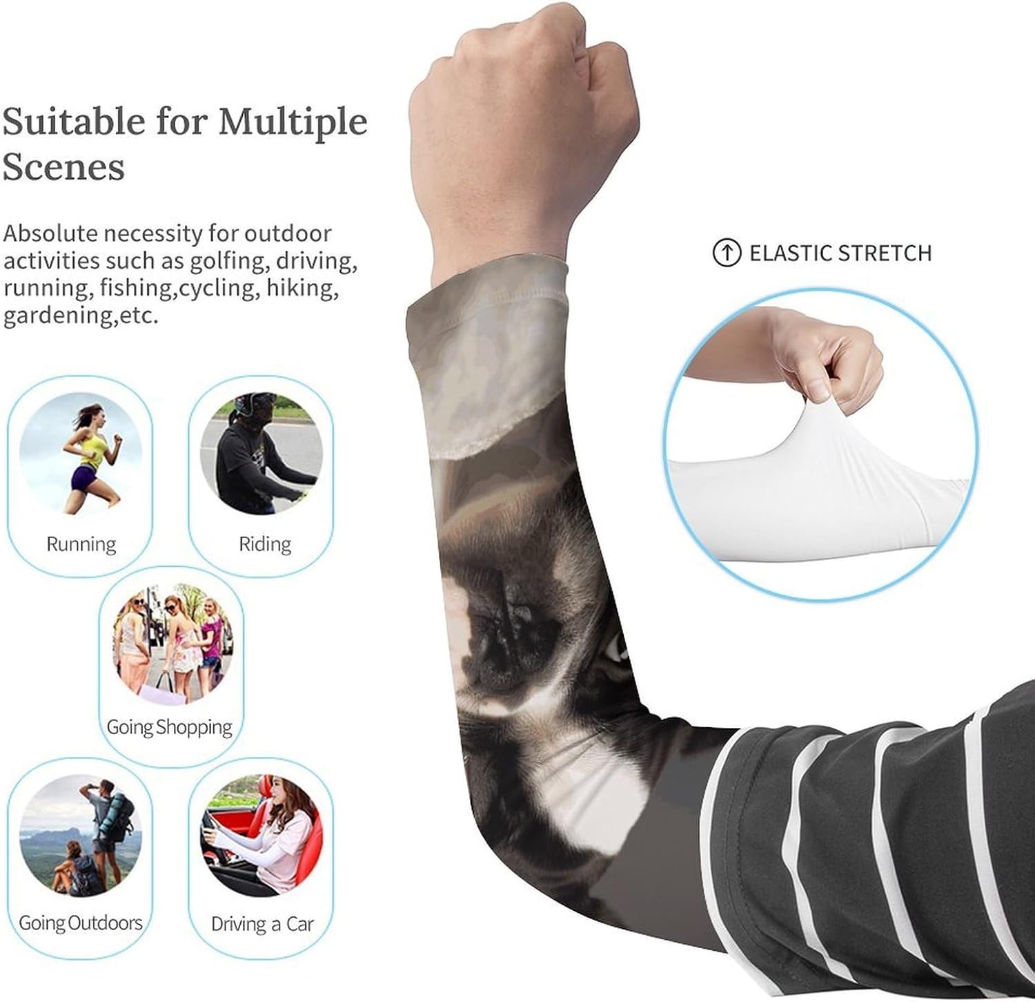 Cute Boston Terrier Arm Sleeves for Men Women Sun Protection Sleeves Cooling Compression Arm Covers for Sport