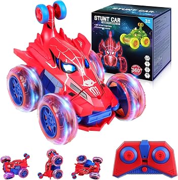 Spider RC Car for Kids 4WD Remote Control Stunt Car with 360 Flip, Fast Monster Crawler Toy with Light-Up Wheels Rechargeable RC Vehicle Gift for Boys Ages 3-12