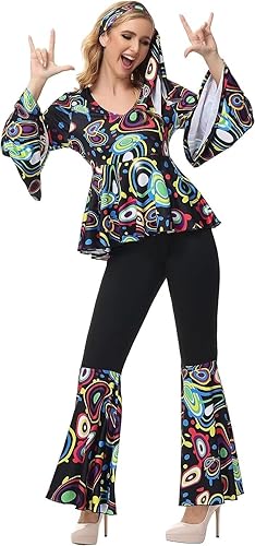 Miniatura 7 de Jutrisujo Traje de discoteca para mujer, disfraz hippie de los años 70, vestido de discoteca para mujer, ropa de cosplay de Halloween, talla grande