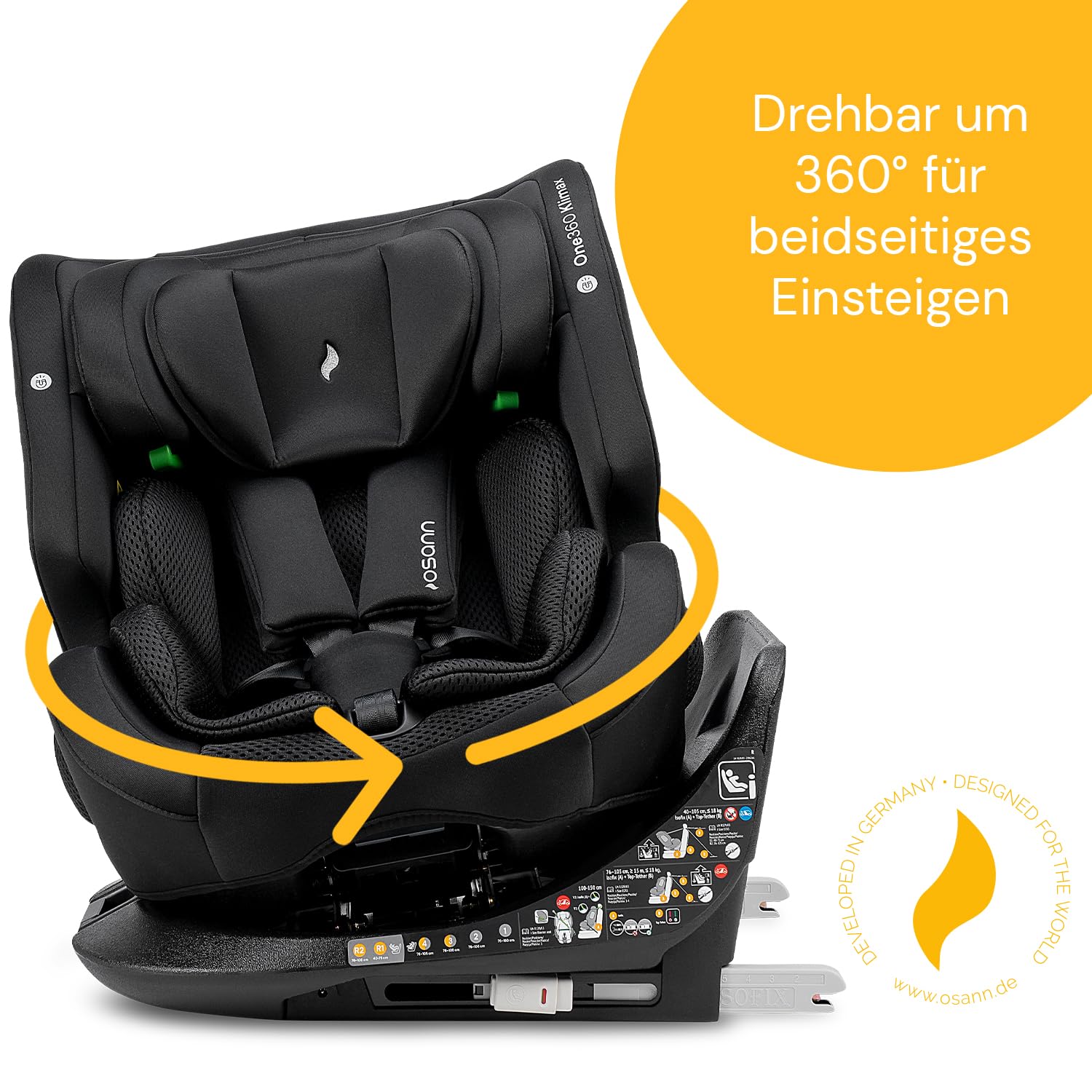 Osann One360 Klimax klimatisierter Kindermit mit Isofix, Reboarder drehbar | Autositz mit Wärme- und Kühlfunktion, 40-150 cm, Kindersitz 0-12 Jahre mit viel Komfort & besonders sicher