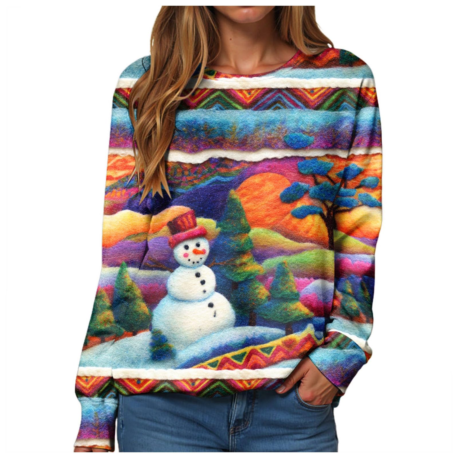 Christmas Sweatshirts for Women 2025 Plus Size Santa Claus Graphic Crewneck Oversized Fleece Sweater Xmas Holiday Top