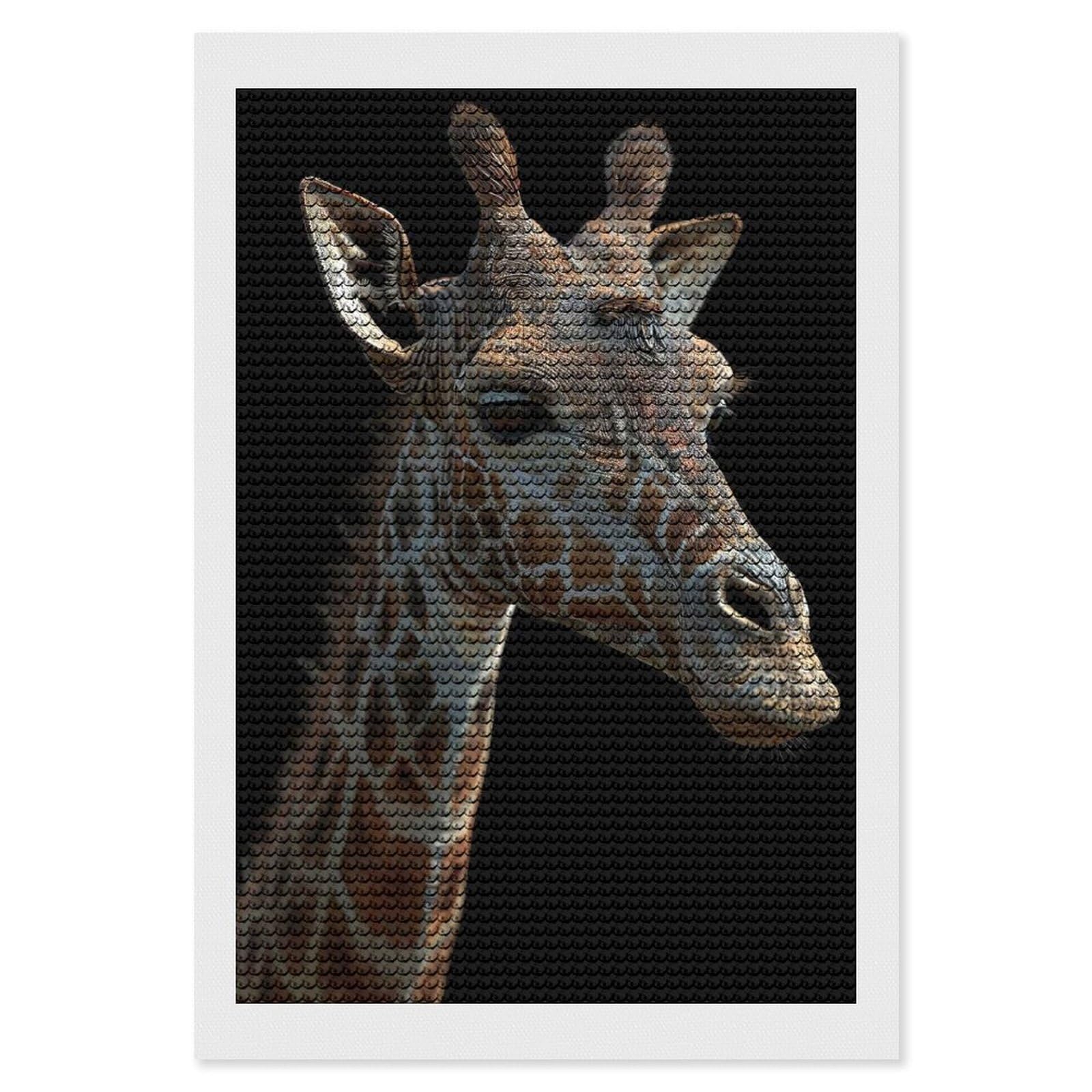 Junmoney Giraffe(2) Crystal Diamond Art Kit 8"x12", Stress Relief Craft, Decorative Artwork, Vintage Style Decor, Birthday Gift