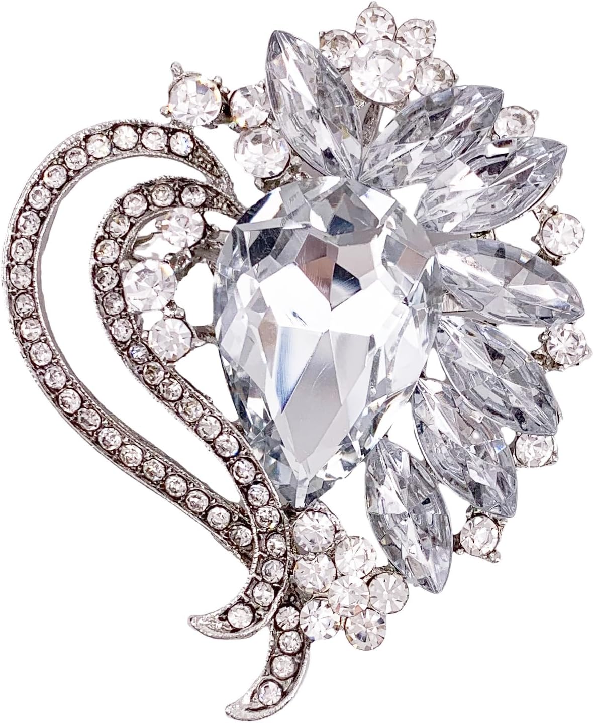 Heart Rhinestone Scarf Brooch Pin Austrian Crystal Antiqued Silver Tone