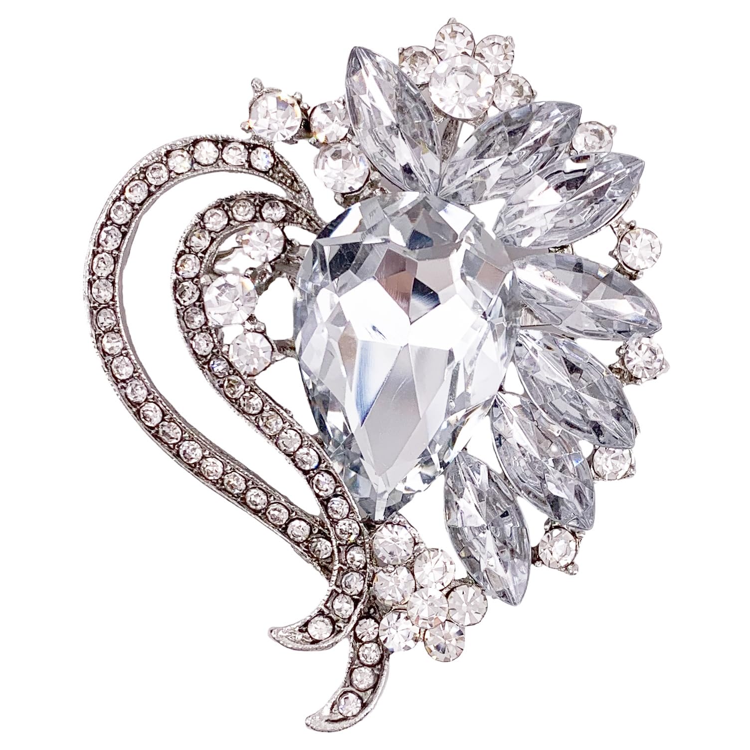 SELOVOHeart Rhinestone Scarf Brooch Pin Austrian Crystal Antiqued Silver Tone