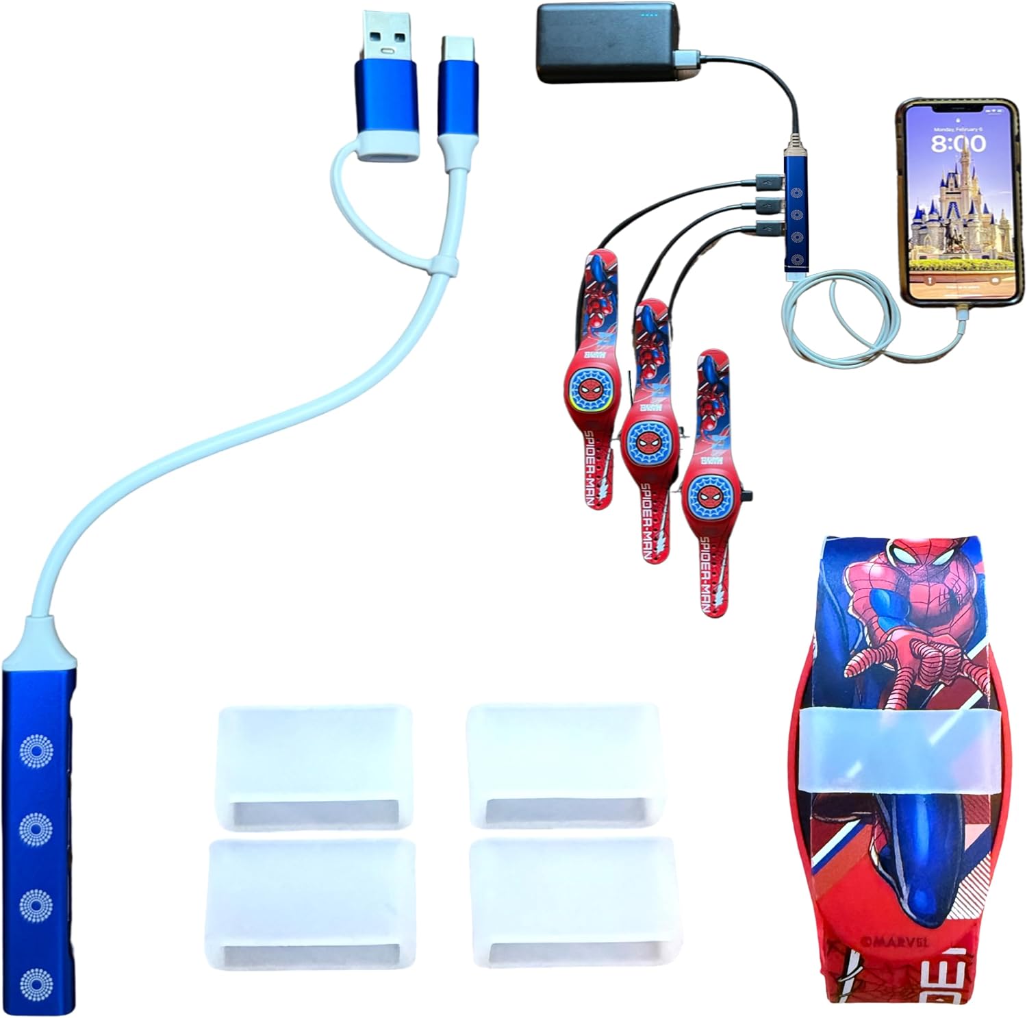 MultiCharger for MagicBand+, MagicBand + & Magic Band Compatible with FuelRod and Other External Battery. Disney World Accessories for Trip to Disneyland or Cruise (USB-C, 1-Pack)