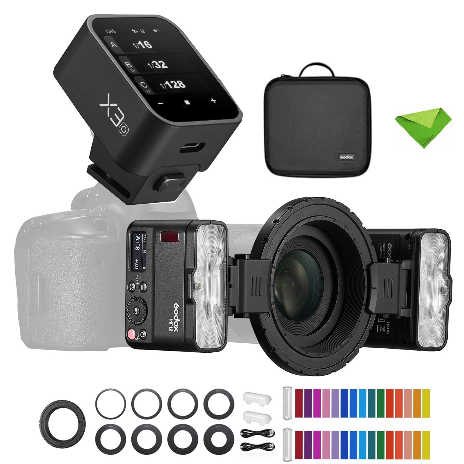 Godox MF12 MF12-K2 Macro Flash with X3-O Flash Trigger for Olympus/Panasonic Cameras, Off-Camera TTL Flash Speedlite 12W, 2.4G Wireless Control,TTL/M Mode,Built-in 3.7V/6.29W Lithium Battery