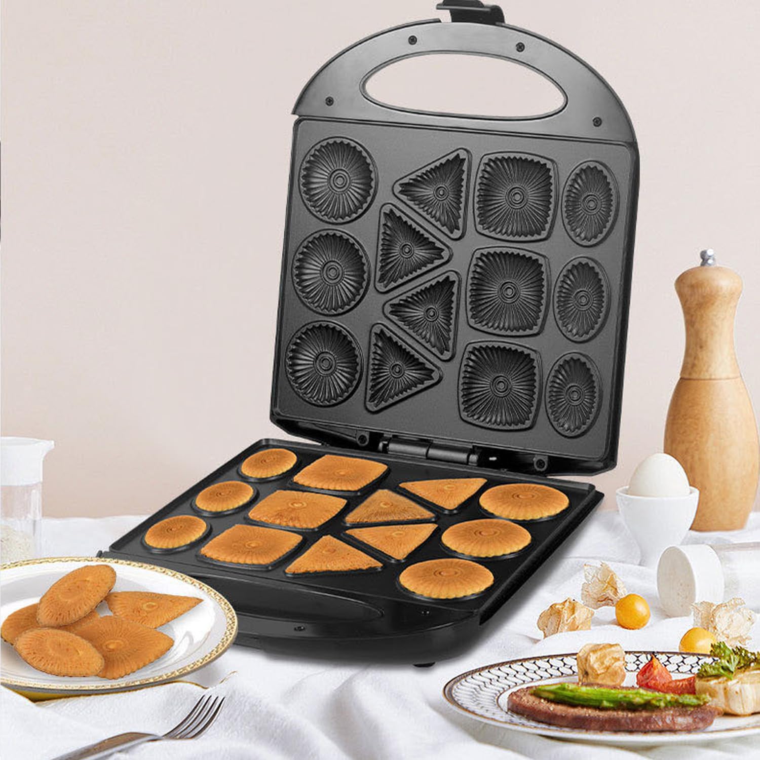 Macchina Per Scones Antiaderente Da 1400 W, Macchina Per Biscotti, Riscaldamento Su Entrambi I Lati, Prepara 4 Pancake Di Forme Diverse, Per 13 Biscotti, Ideale Per Colazione, Spuntini,
