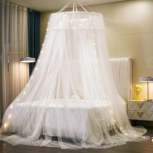 Miniatura 2 de VETHIN Toldo de cama de princesa para niñas, de doble capa, de malla transparente, elegante cortina de malla para cama matrimonial, Queen, King con