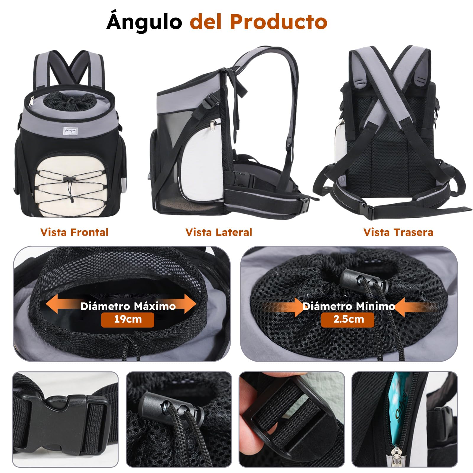 PETCUTE Mochila para Perros de hasta 7,5 kg,Transpirable Mochila Perros