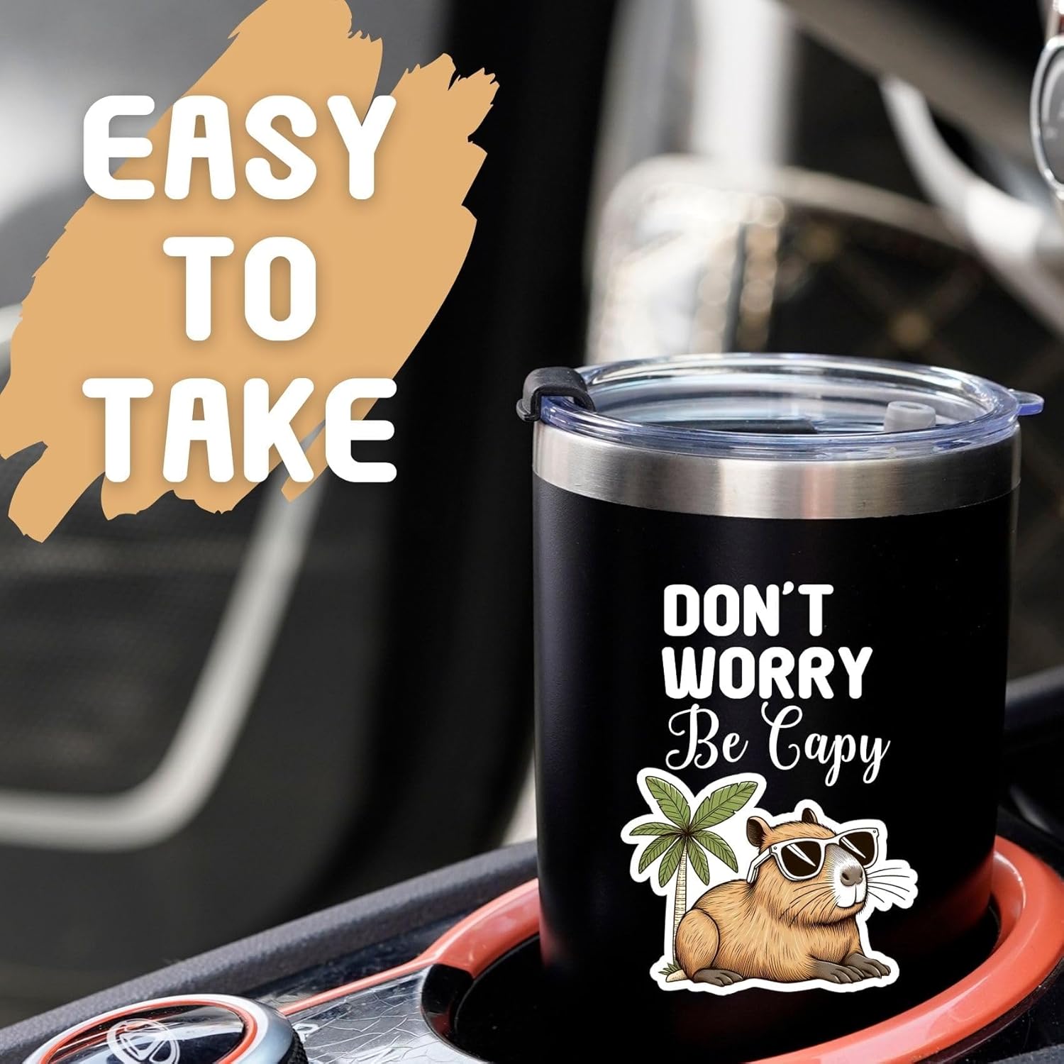 Capybara Gifts, Don't Worry Be Capy, Capybara Themed Gifts for Girls, Women, Capybara Lovers, Onebttle Stainless Steel Tumbler 20OZ Black - Image 3