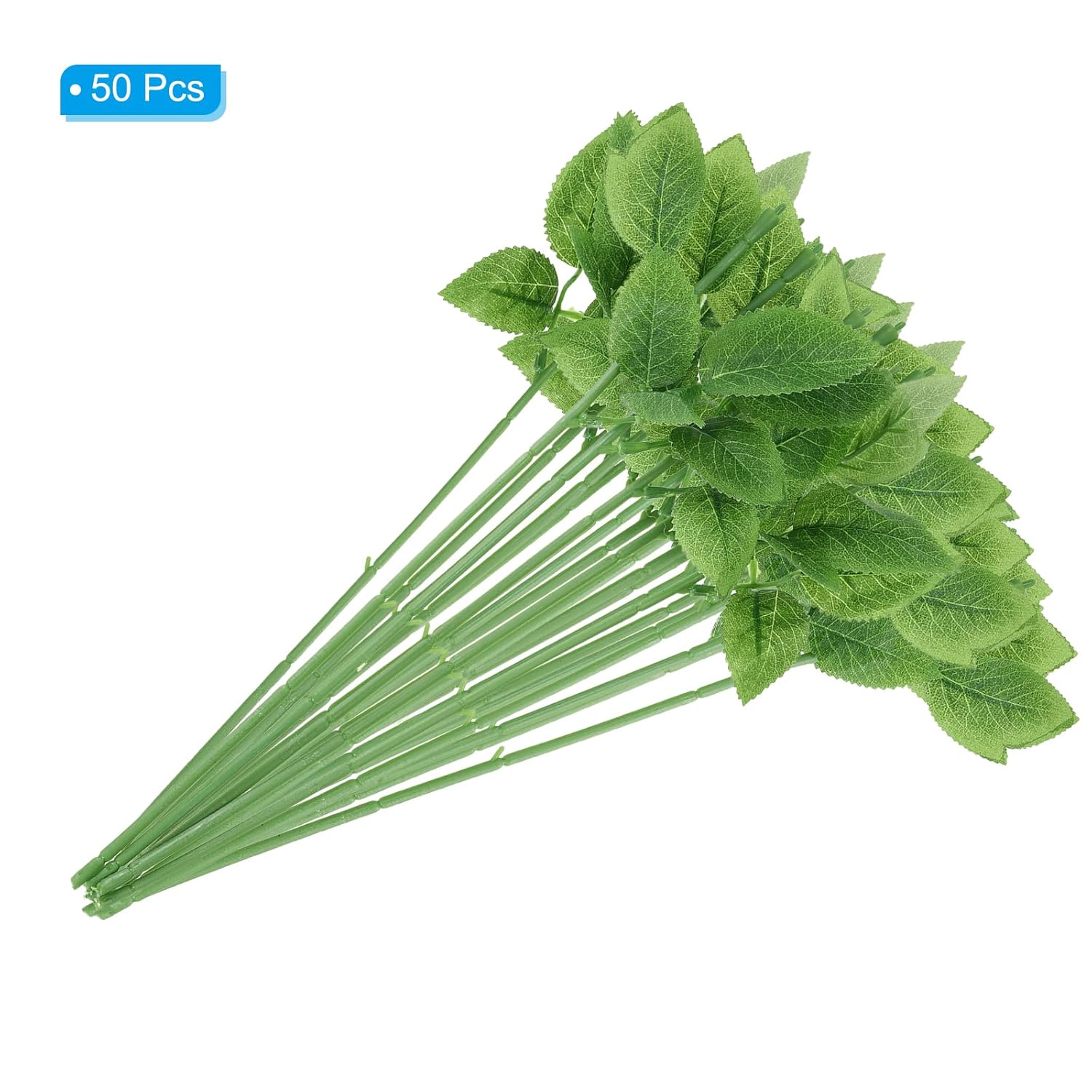 PATIKIL Floral Wire Stem with Leaves, 50 Pcs Artificial Plastic Rose Floral Wire Stems for DIY Craft Bouquet Making Floral Arrangement Tools Wedding Decoration