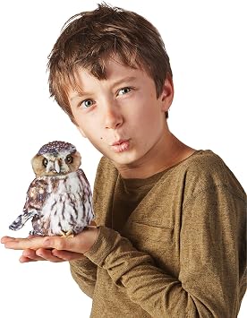 Folkmanis Pygmy Owl Hand Puppet, Brown, Black, White, Beige