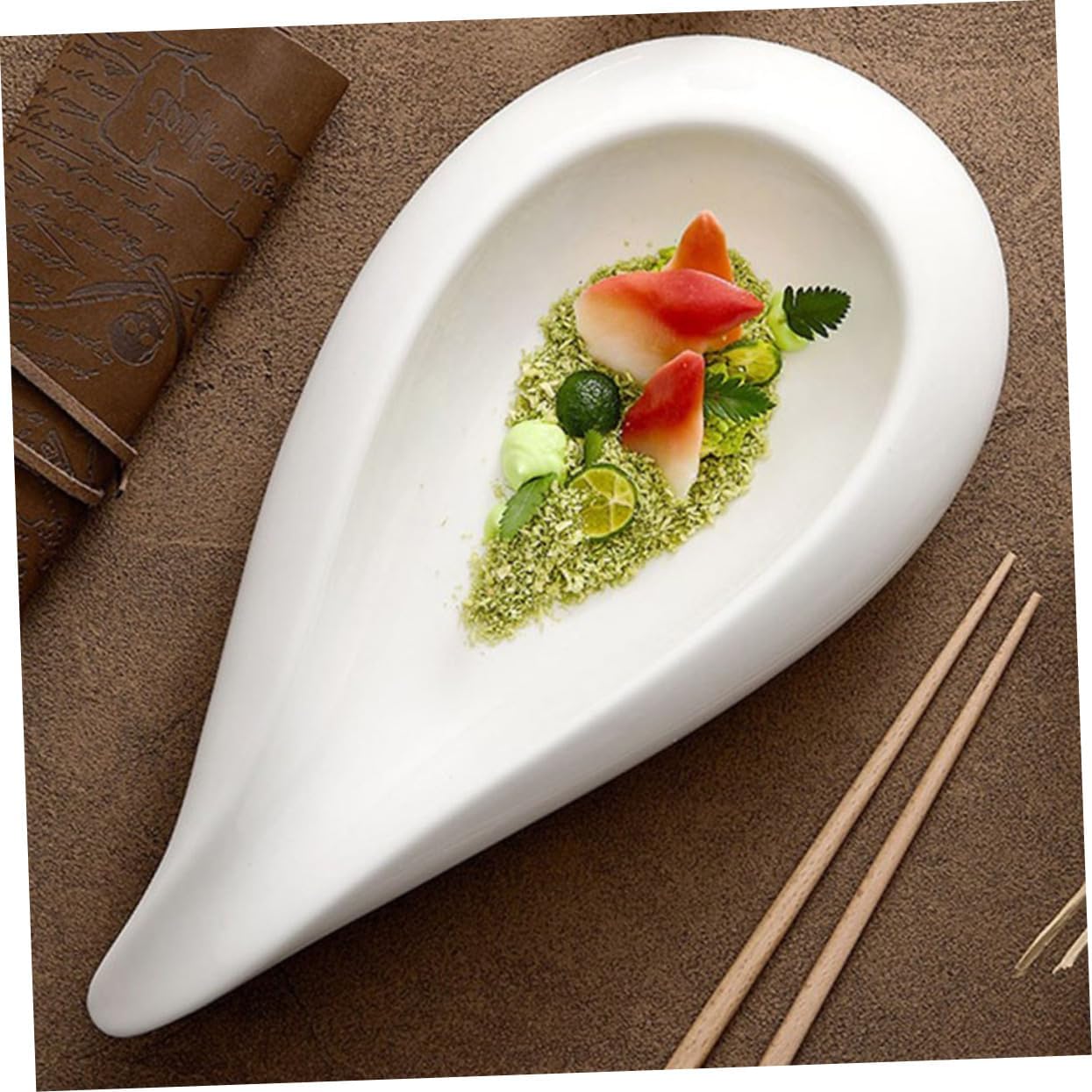PRETYZOOM Ceramic Food Serving Plate Unique Water Drop Design and Easy to Clean for Fruits Seasoning and Appetizers for Restaurants and Home Use