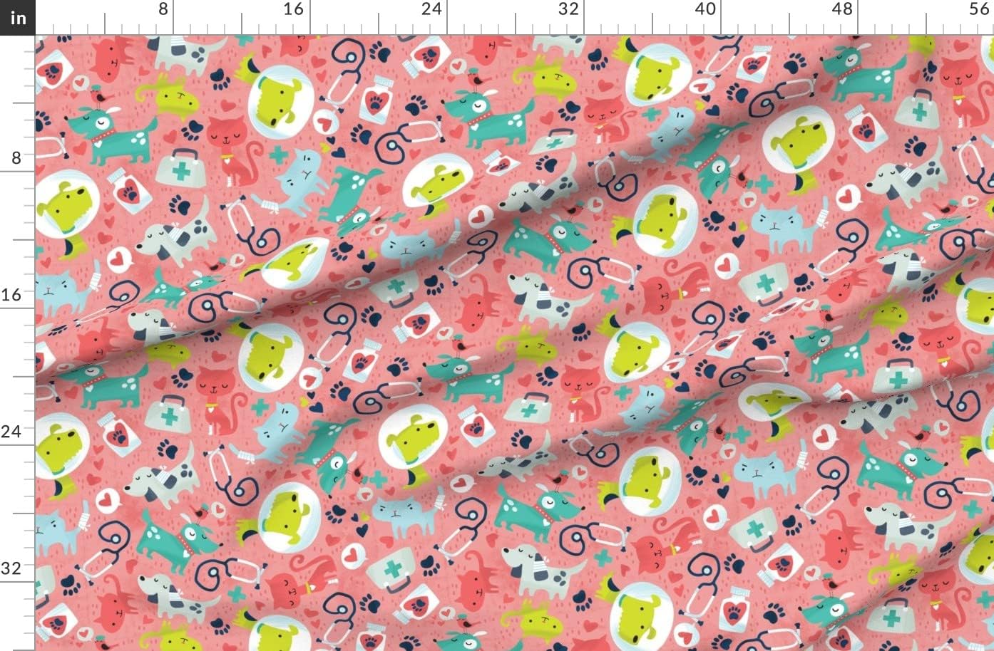 Spoonflower Fabric - Happy Vet Medical Doctor Animals Dogs Cat Printed on Organic Cotton Sateen Fabric by The Yard - Sewing Quilting Apparel Home Decor