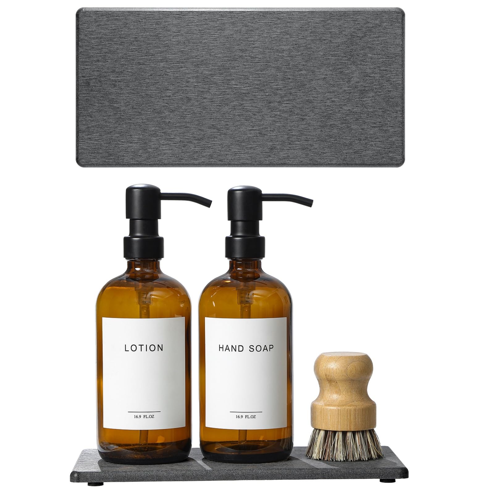2PCS 10"x 5" Large Bathroom Sink Vanity Trays, Water Absorbing Diatomite Stone Quick Drying Mat for Kitchen Counter, Dish Rack Dispensers Sponge Holder Caddy Organizer, Dark Gray,
