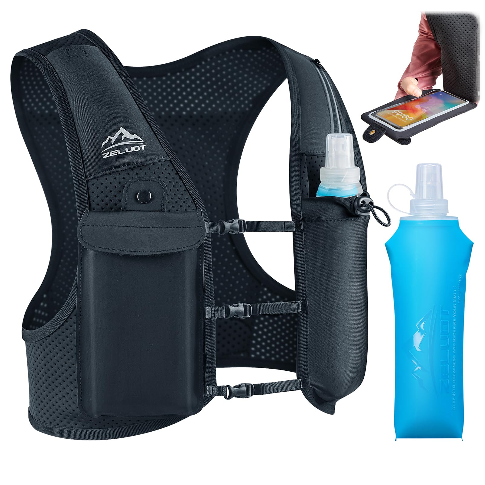 Zelvot Running Vest for Women Men, Touchscreen Phone Pocket Black Medium-Large