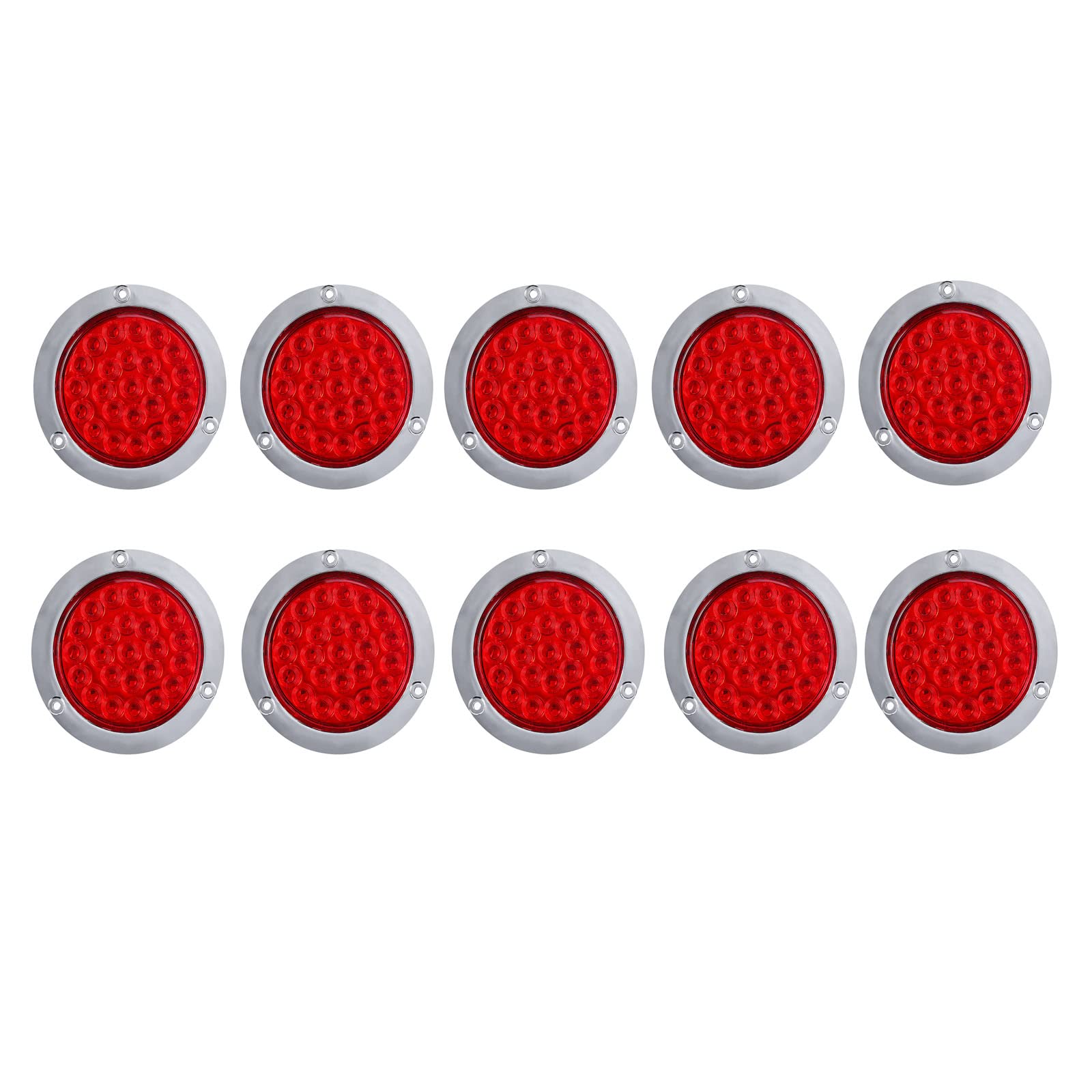 MCRESOAR 10PCS 4 Inch Led Trailer Tail Lights Red 24 LED Flange Mount Waterproof Chrome 4" Brake Stop Turn Tail Marker Trailer Lights Sealed for Truck Trailer RV Boat Jeep UTE UTV 12V