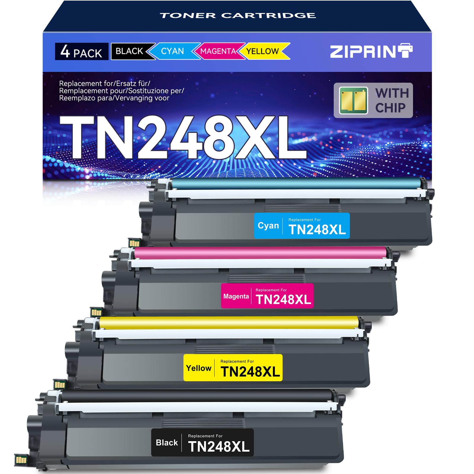 ZIPRINT TN248 TN248XL Compatibile Per Brother TN-248XL TN248CMYK per Brother MFC-L3760CDW DCP-L3560CDW MFC-L3740CDWE DCP-L3520CDWE MFC-L8390CDW MFC-L8340CDW HL-L3240CDW HL-L3220CWE (TN248XL-4P)