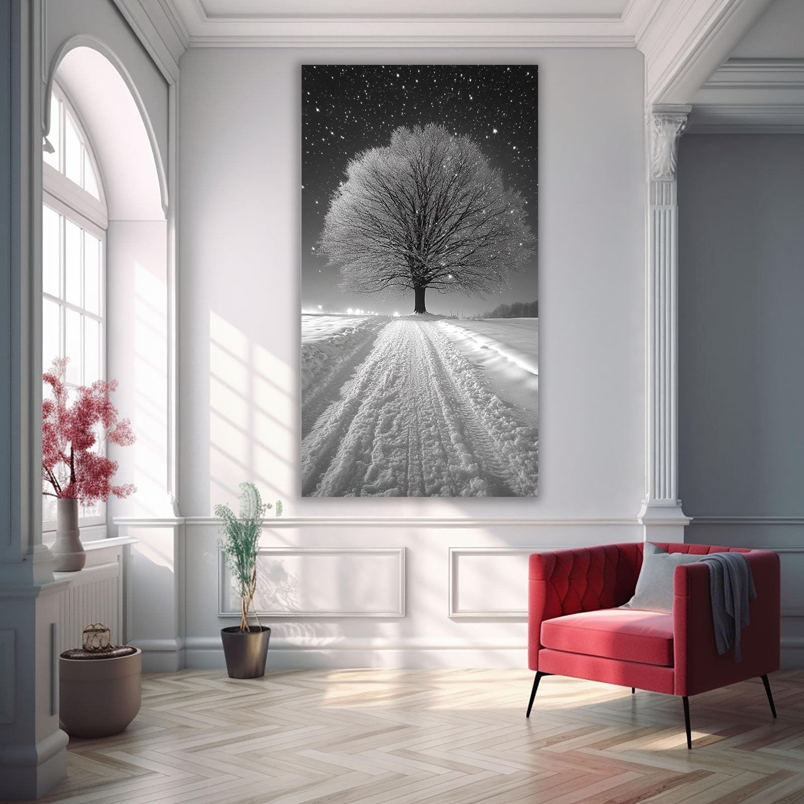 TODOAA Cuadros Decoracion Salon Modernos Paisaje de árboles de invierno Naturaleza Cuadro,Dormitorios Comedor Oficina Pasillo Cocina Y Baño Decoracion（Blanco-80x160cm Sin marco