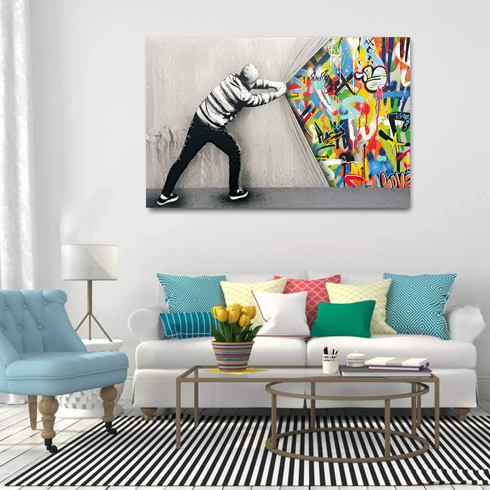 LUMASOUL Leinwandbild 90x60cm Banksy Motiv - Wandbild Mit Holzrahmen