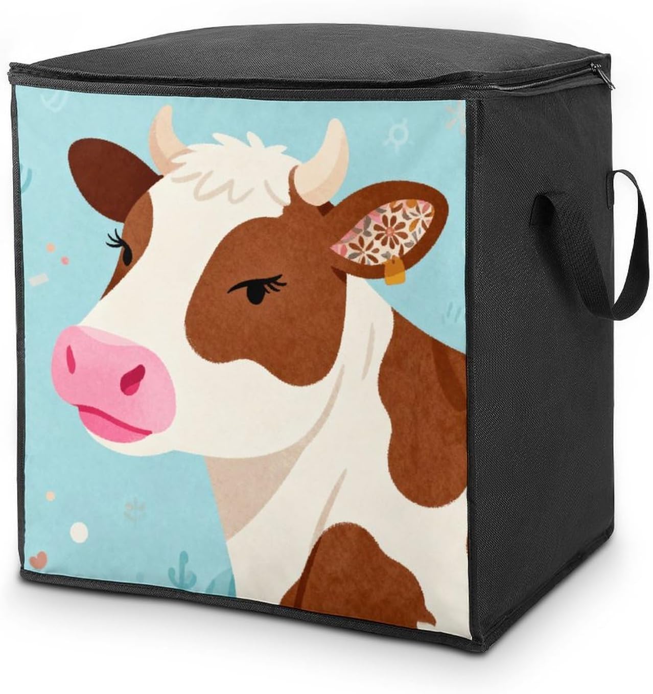 Cow Head With Pink Mouth Storage Bag Portable Closet Organizer Storage Bags Quilt Storage Bags with Zippered Breathable Storage Bag with Carry Handles for Blanket Pillow Bedding