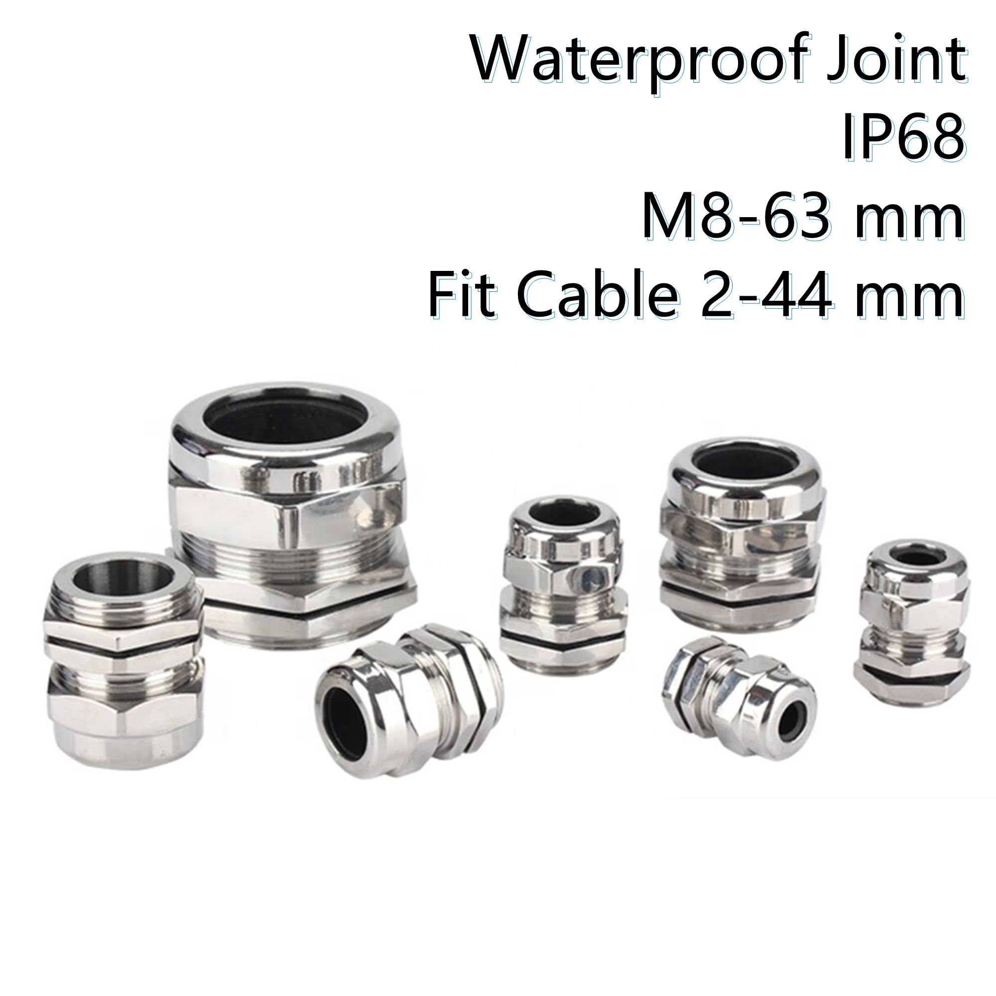 Prensaestopas para cables Conector de prensaestopas impermeable IP68 latón niquelado, cable métrico M8, M10, M12, M14, M16, M18-M36, apto for cables 18-25 mm y 4-8(M63x1.5 fit 37-44mm)