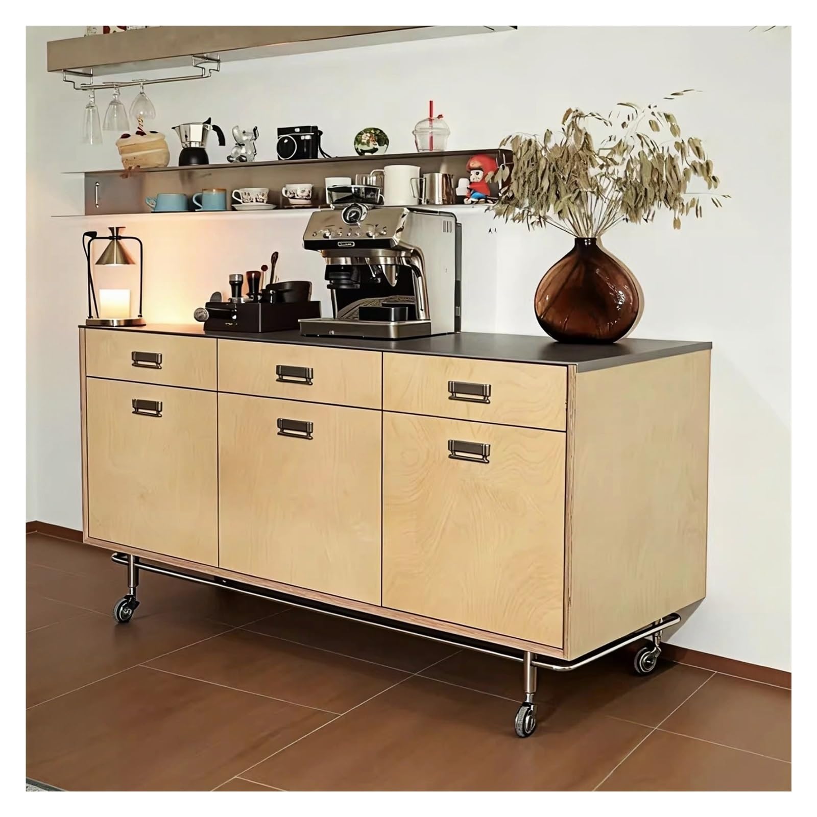 Carrello da cucina Carrello for cucina con isola, bancone in acciaio inox e 6 ruote portaoggetti con anta e cassetto