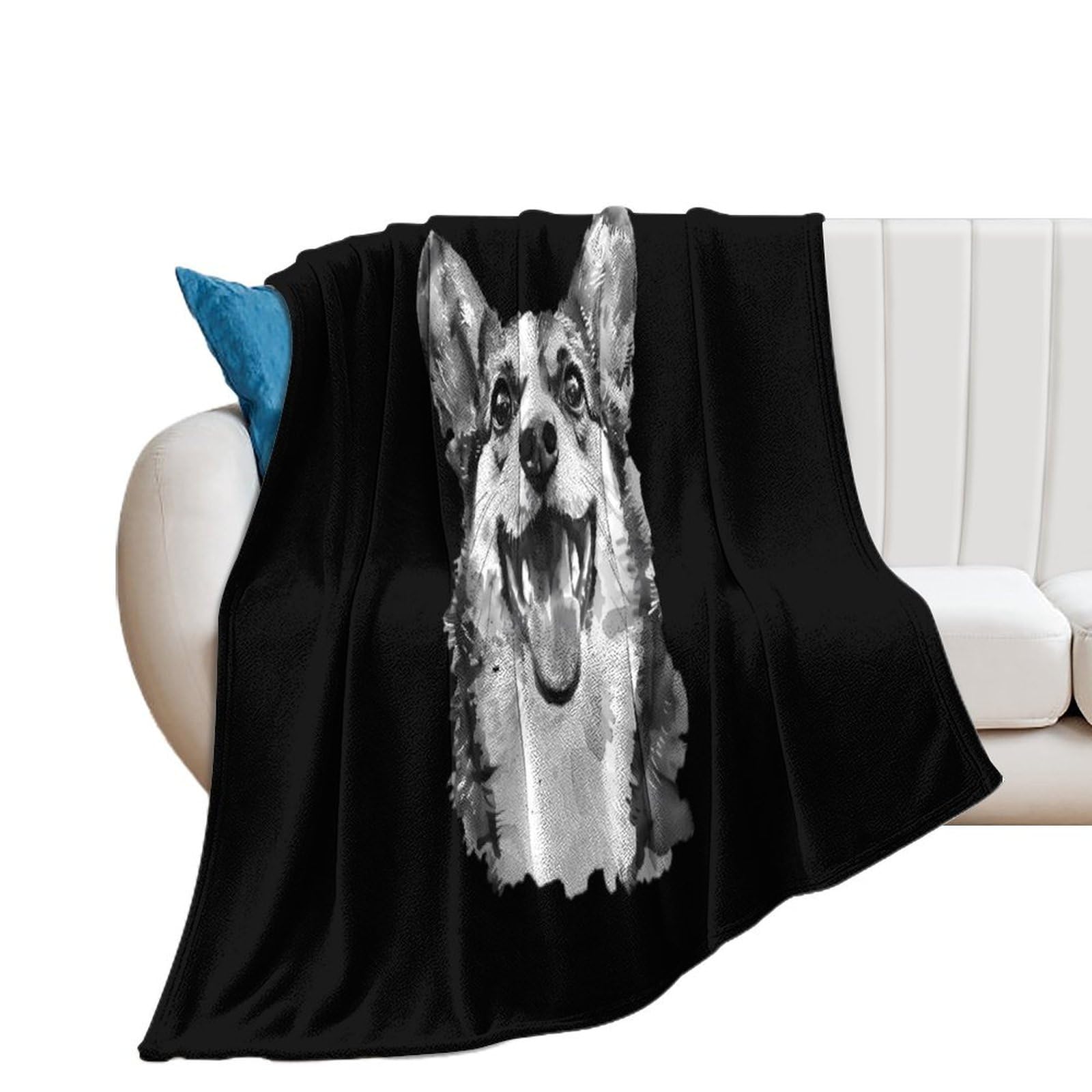 Watercolor Corgi Dog Black and White Soft Flannel Blanket Throw Fashion Plush Blankets Lightweight Throws for Couch Bed 30