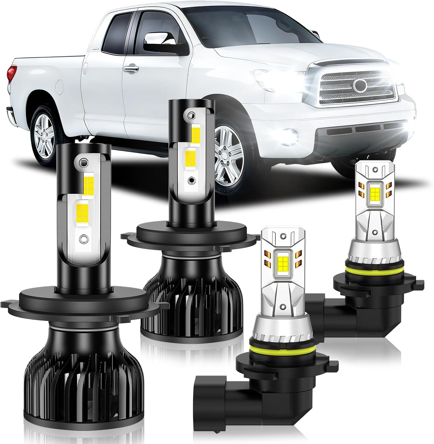 Fit for 2000-2006 Toyota Tundra Fog Light Bulb, Hi&Lo Dual Beam Fog Light Bulb Combo, 600% Upgraded Brightness, 6000K White, Hollow Out Base & Fan Cooling, Pack of 4