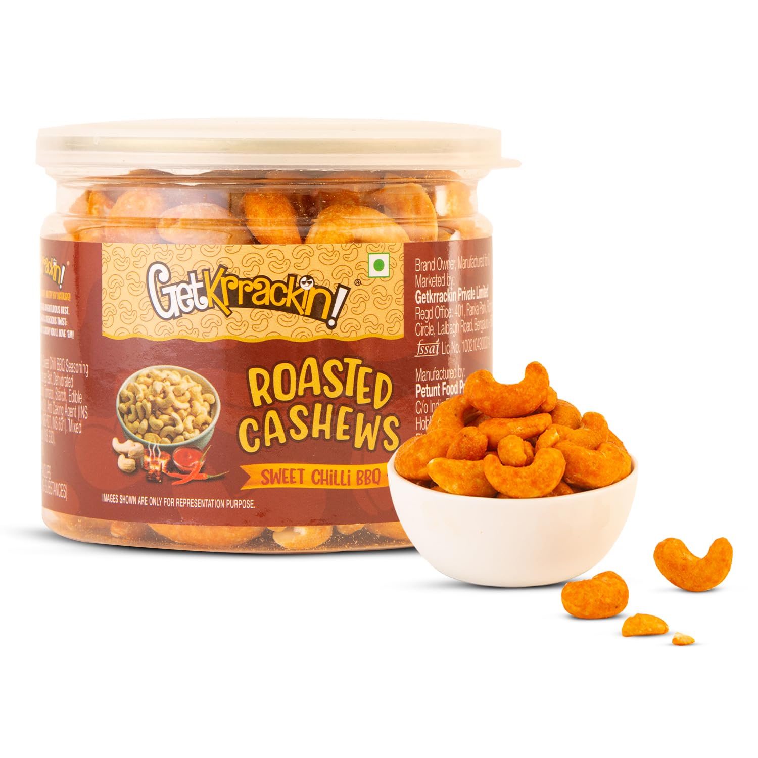 GetKrrackin! Sweet Chilli BBQ Cashew Nuts - 200g Jar | Delicious Salted Roasted Kaaju | Zero Oil, Not Fried | Spicy Masala Kaju, Chakna | Ready to Eat Snacks | Rich in Protein and Dietary Fiber (B09R9HBQRV) Amazon Price History, Amazon Price Tracker