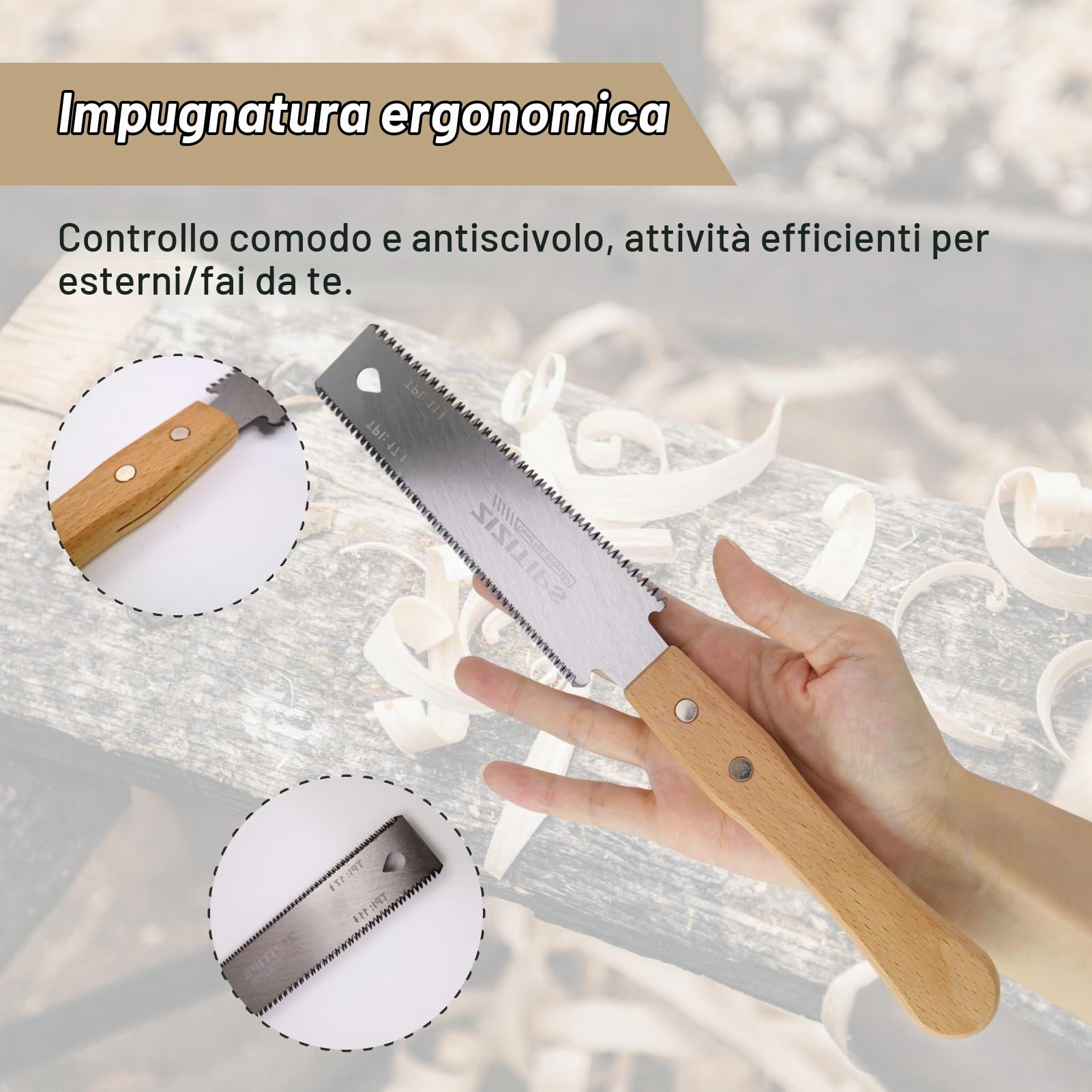 Sega a Mano Giapponese Piccola per Legno da Taglio Fine, Doppia Lama 11/17 TPI Acciaio SK5 Manico Legno Faggio Precisione Fai da Te Carpenteria Outdoor Astsäge Utensile