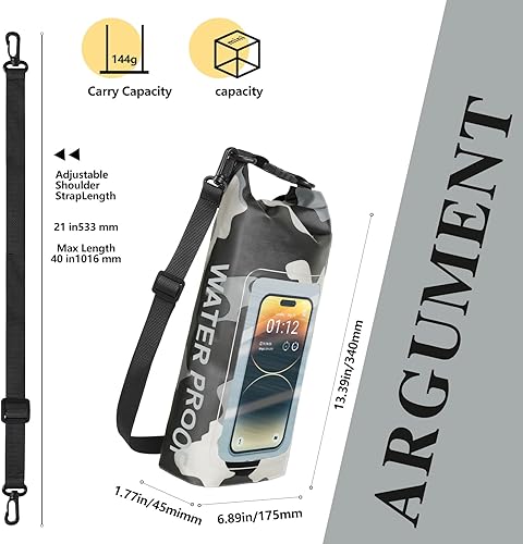 Miniatura 2 de Bolsa seca impermeable IP68, 2 litros, bolsa impermeable para piscina, bolsas secas para kayak impermeable, con bolsa para teléfono, bolsa grande