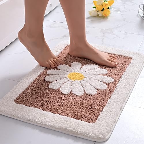 Miniatura 3 de Dorruger Bathroom Rugs Mat, White Flower Bath Rugs Fluffy Soft Superfine Fiber Rugs Non Slip Bath Mat Machine Wash Plush Mats,Bathroom Rug for