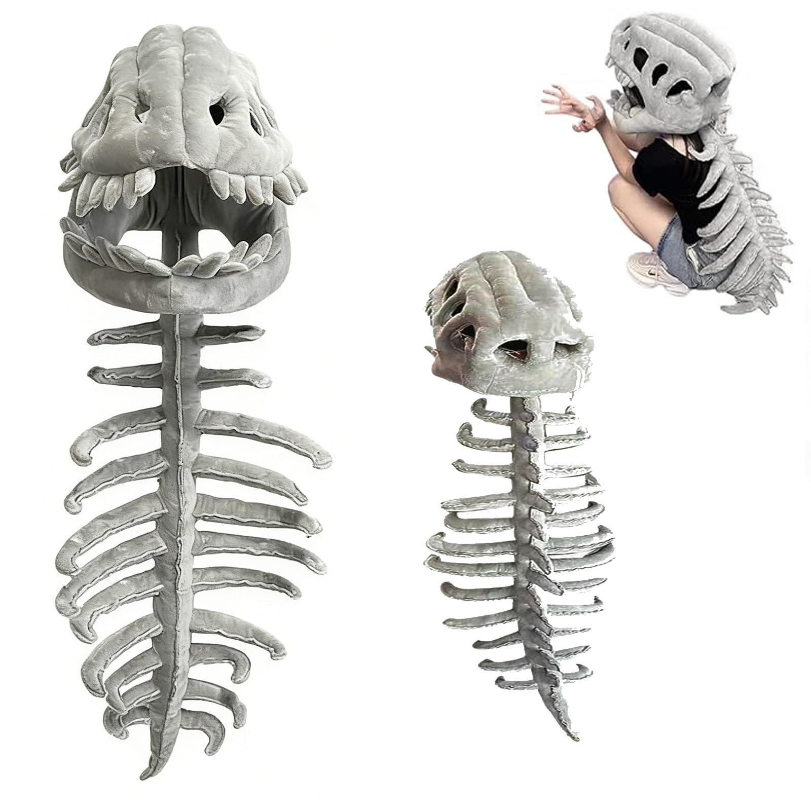 Dacnod 3D Dinosaur Skeleton Costume for Adult Realistic Dino Headgear Hat for Halloween Cosplay Party (Adult+Kids)