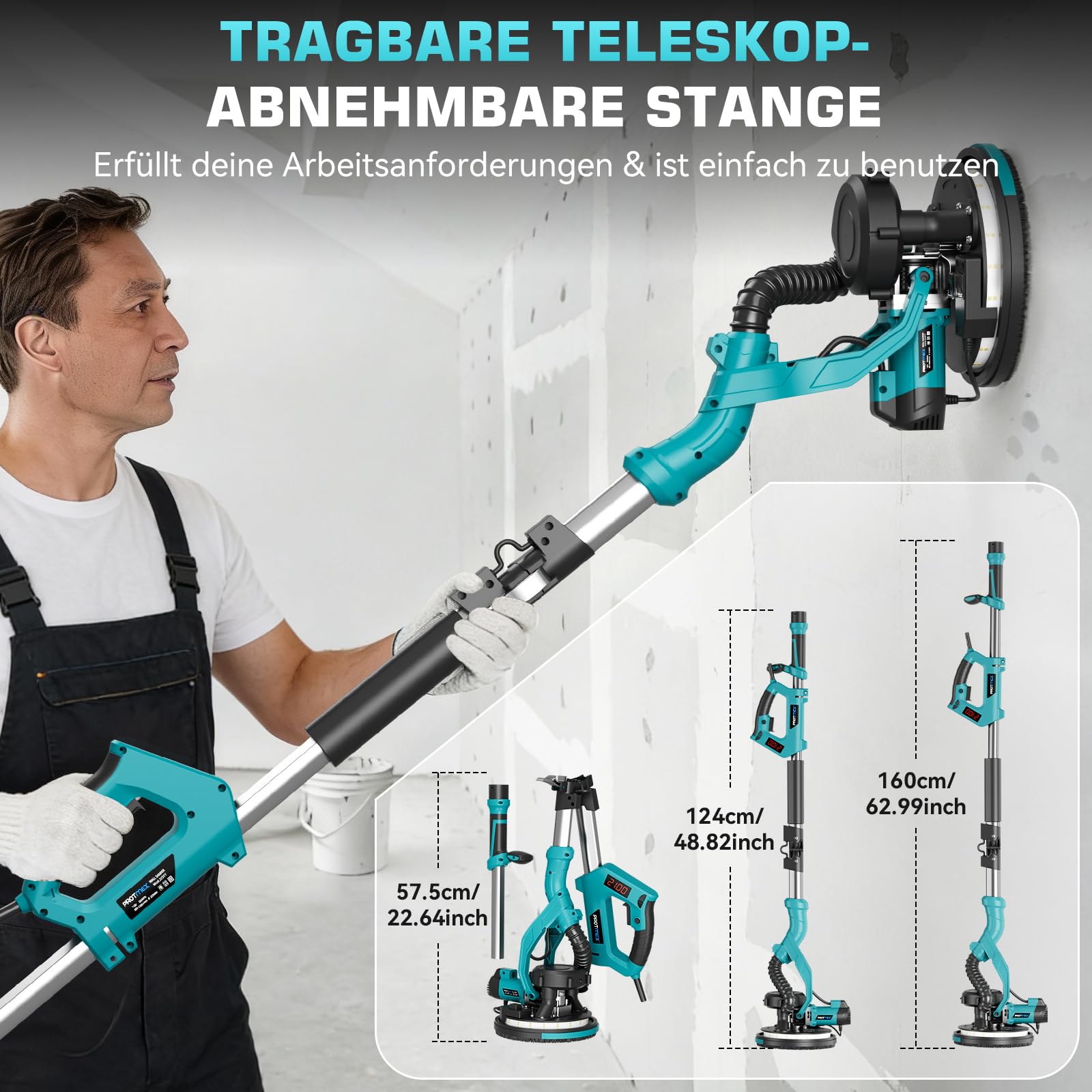 Bluebow Trockenbauschleifer mit Integriertem Staubsauger für Wand Decken