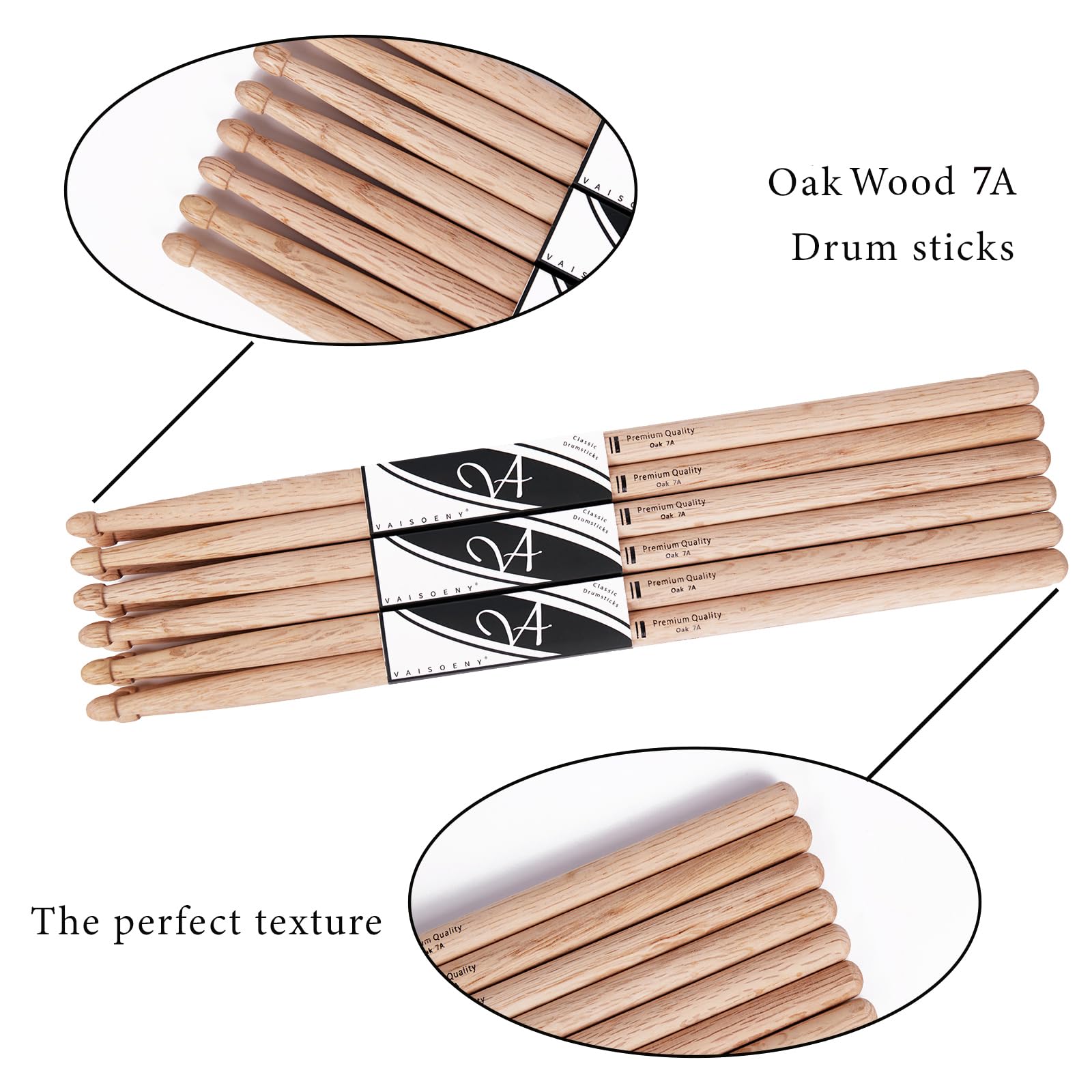 Baquetas 7A para adultos, 12 pares de baquetas clásicas de madera de roble para niños, accesorios profesionales de percusión para instrumentos musicales