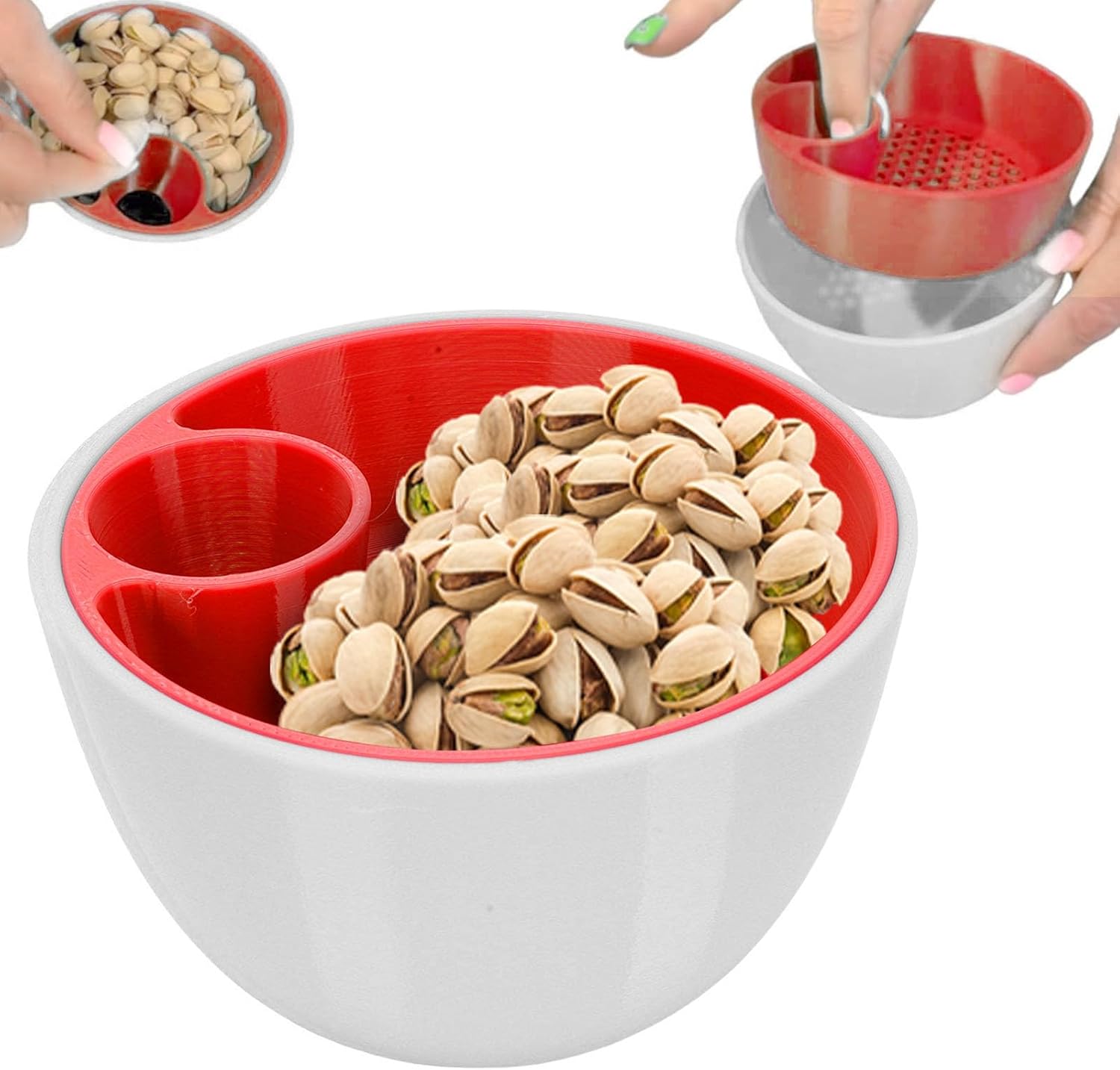 Pistachio Bowl, Snack Serving Bowl with Shell Storage, Double Dish Nut Bowls for Fruit, Nuts, Cherries, Popcorn, Edamame, Candy and Snacks (Style 1)