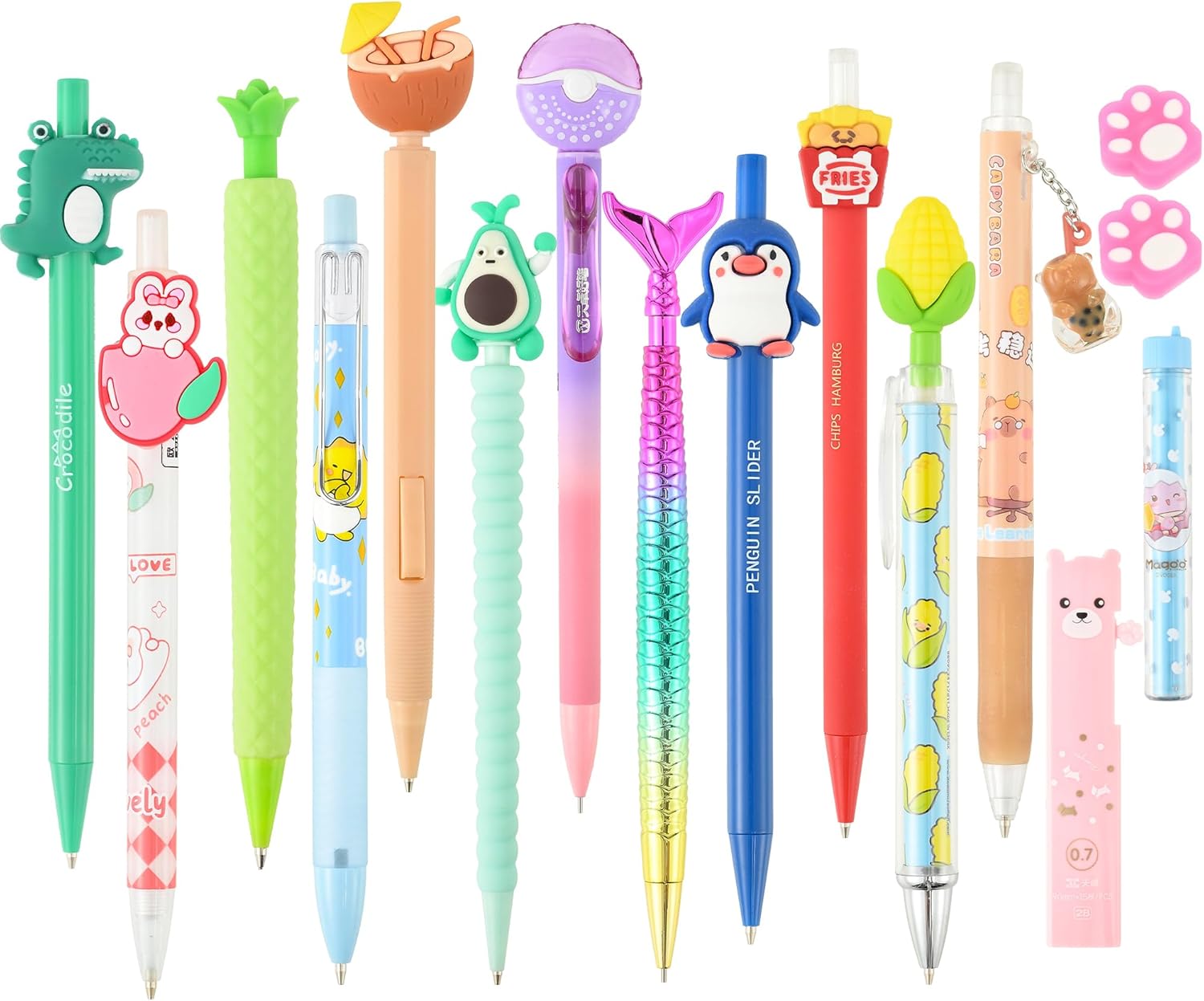 Jollin 12PCS Cute Mechanical Pencils 0.5/0.7mm with Eraser & Lead Refills