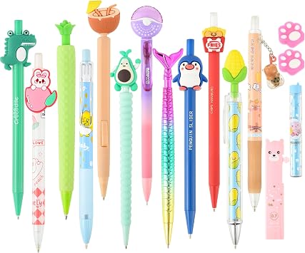 12PCS Cute Kawaii Mechanical Pencils Set with Lead Refills and Erasers, 0.5mm & 0.7mm Point, Bulk Mechanical Pencils for Kids Girls